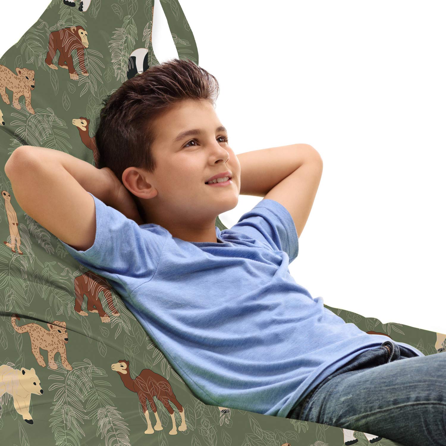 Ambesonne Forest Friends Lounger Chair Bag - Monkey Panda Bear & Leaf Design, Large Capacity Storage with Handle, Outdoor Camping & Beach Chair Cover, Reseda Green Multicolor