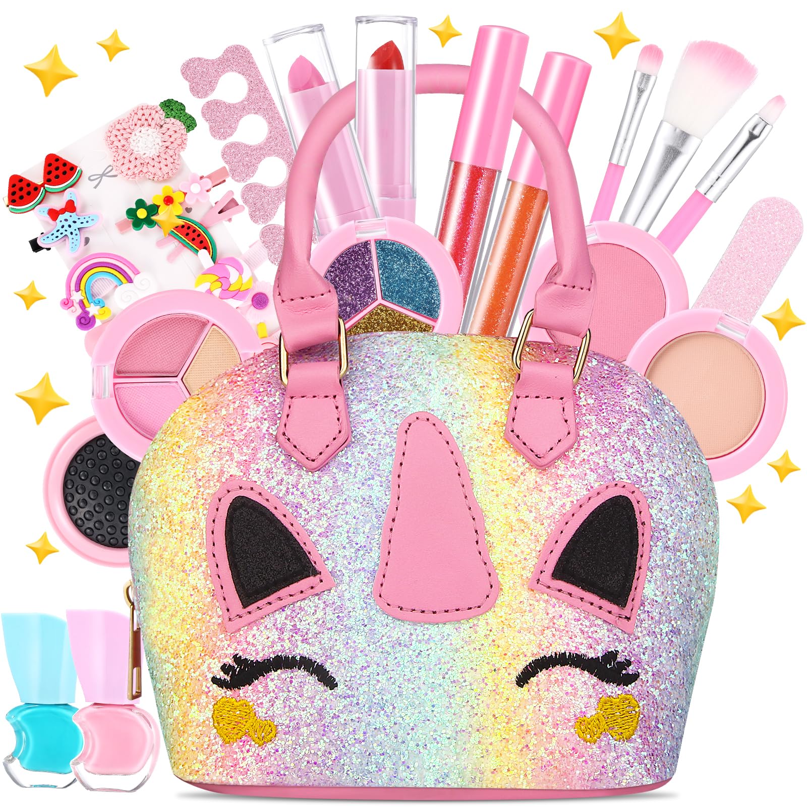 TOGOU2S Unicorn Makeup Set for Girls - Washable & Non-Toxic Kids Cosmetics Kit with Bag - Perfect Princess Gift for Ages 3-12 Birthday Party