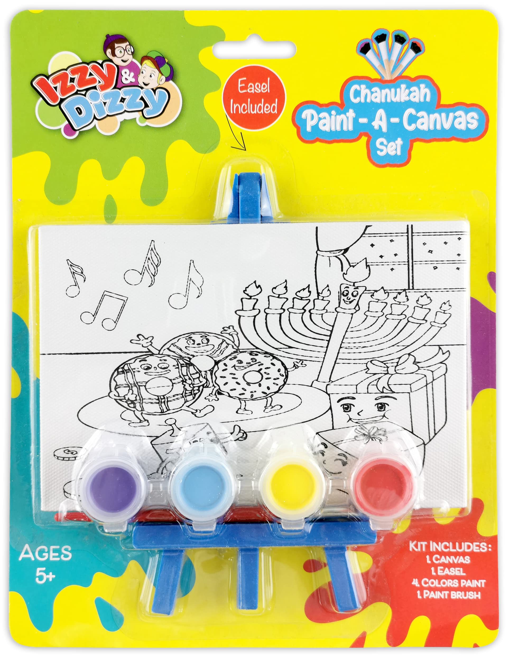 Kids Chanukah Canvas Painting Kit with Wooden Easel - Pre-Drawn Hanukkah Art Set for Children - DIY Holiday Crafts & Gifts for Boys & Girls - Perfect for Hanukkah Celebrations, Birthday Parties & Family Activities