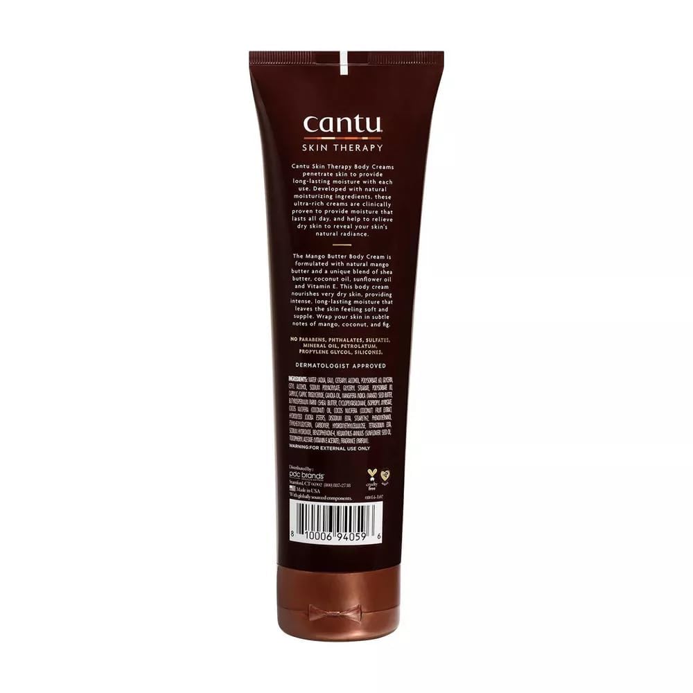 Cantu Mango Butter Body Cream for Dry Skin - 8.5 oz Moisturizing Lotion with Natural Ingredients | Hydrating & Nourishing for Daily Body Care & After Shower Use