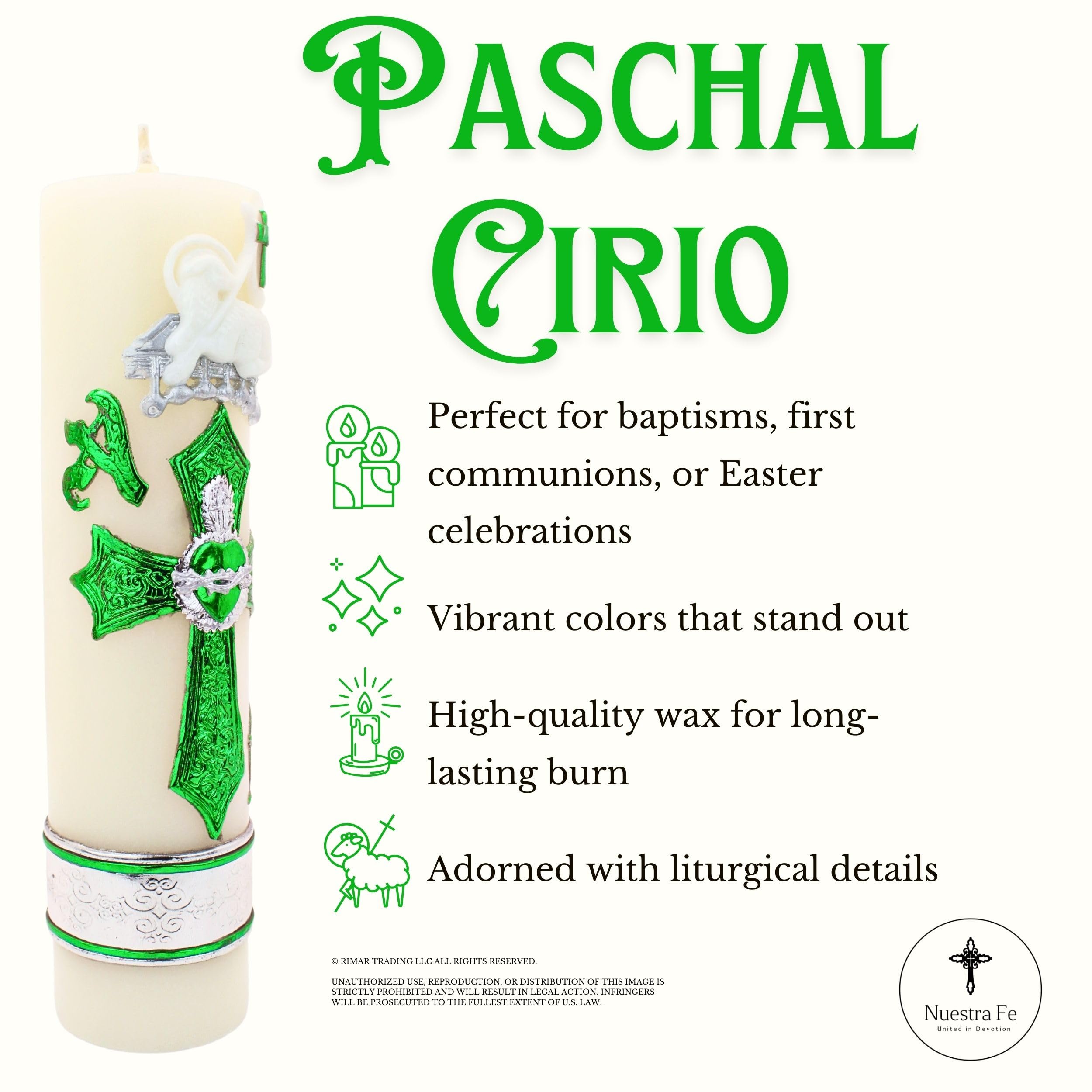 Large Catholic Religious Candles - Easter Paschal Candle - Big Catholic Prayer Candles - Saint Candles & Our Lady of Guadalupe Devotional Candles - Catholic Paschal Candles for Church Altar, Home Prayer & Religious Ceremonies