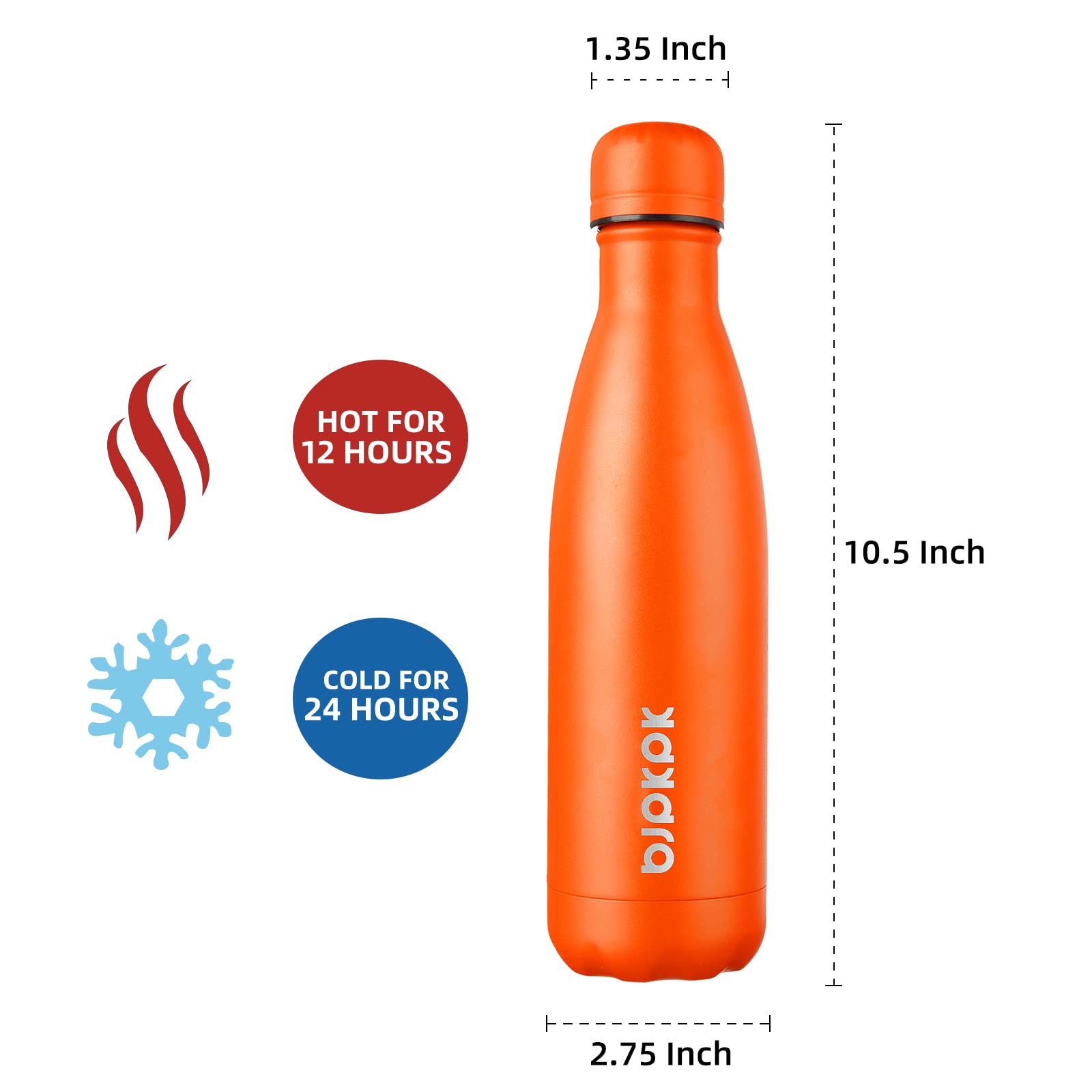 BJPKPK 17oz Insulated Stainless Steel Water Bottle with Orange Cap - Perfect for Gym, Hiking & Outdoor Adventures