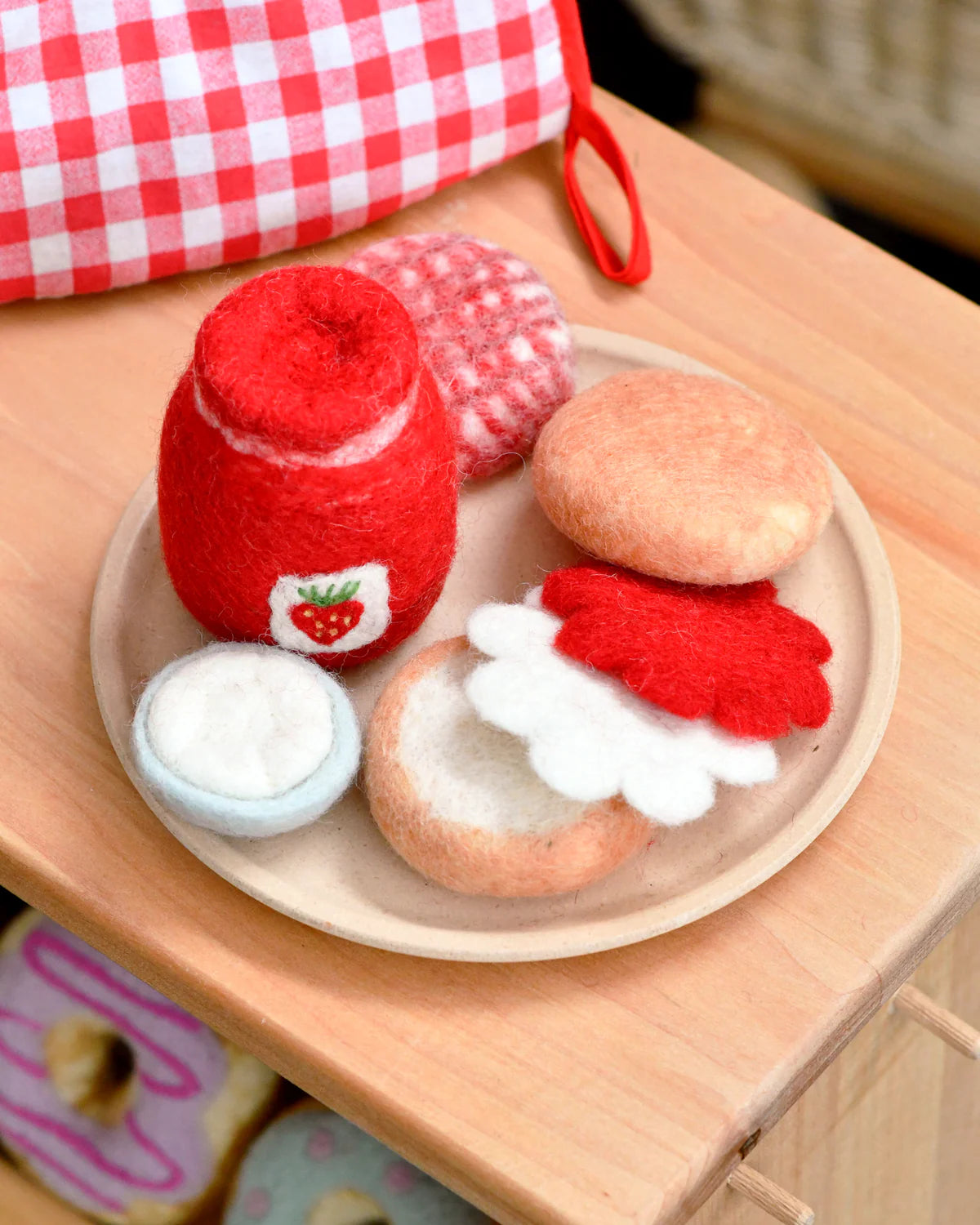 Strawberry Jam & Scones Felt Play Food Set - Pretend Play Kitchen Accessories for Kids, DIY Tea Party Toys - Perfect for Toddler Role Play, Preschool Learning & Birthday Gifts