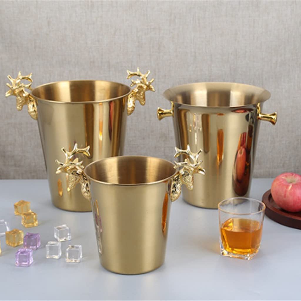 Stainless Steel Ice Bucket for Wine, Champagne & Beer – Silver & Gold Deer Head Design – Perfect for KTV, Parties & Home Bar (1PC, Beige)