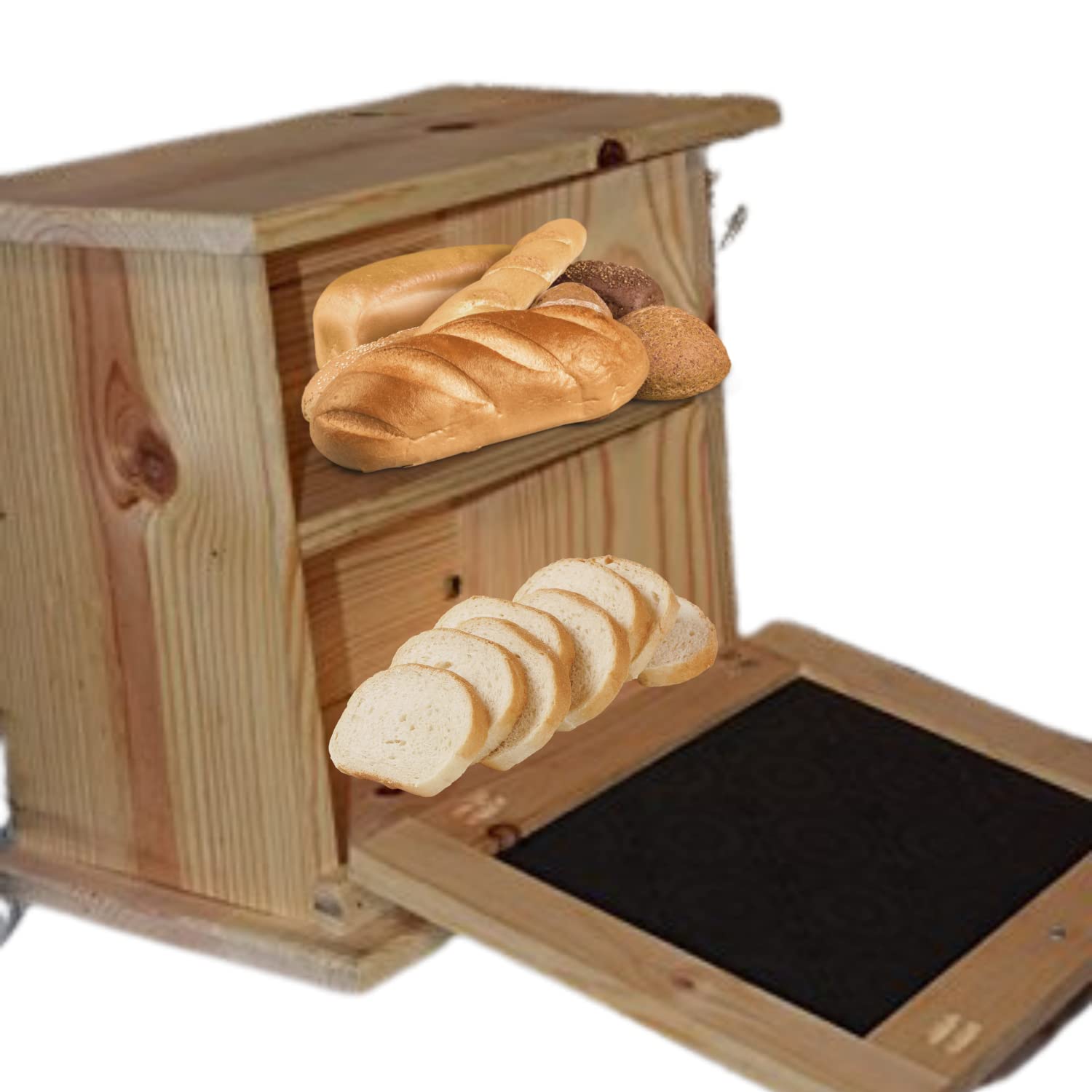Amish-Made Unfinished Pine Bread Box with Two Shelves - Large Kitchen Countertop Storage for Bread, Fruits & Baking Supplies | Country Barn Gifts