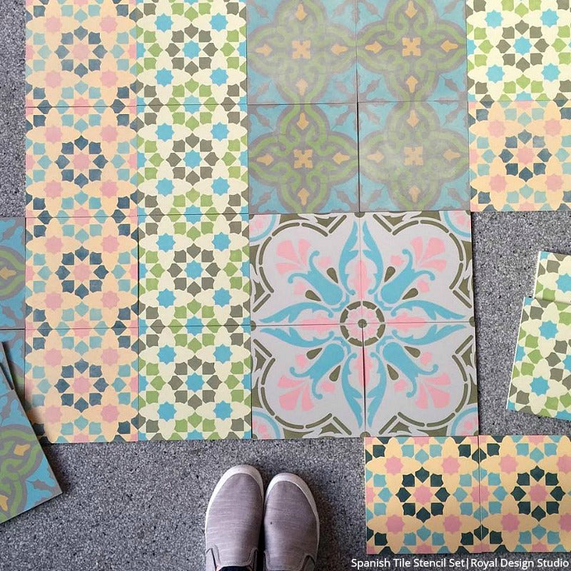 Spanish Tile Stencil Set for DIY Home Decor - Reusable Painting Templates for Walls, Floors & Furniture - Perfect for Mediterranean, Moroccan & Spanish Style Designs