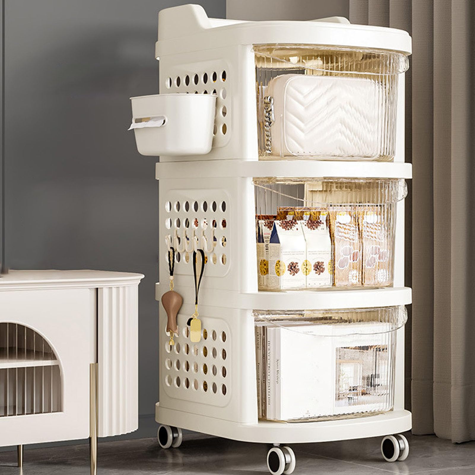3 Tier Rolling Baby Changing Table Cart - Portable Nursery Organizer with Wheels for Diapers, Wipes & Baby Essentials - Sturdy PP Material Storage Rack | Perfect for Small Spaces, Daycare Centers & Home Nurseries