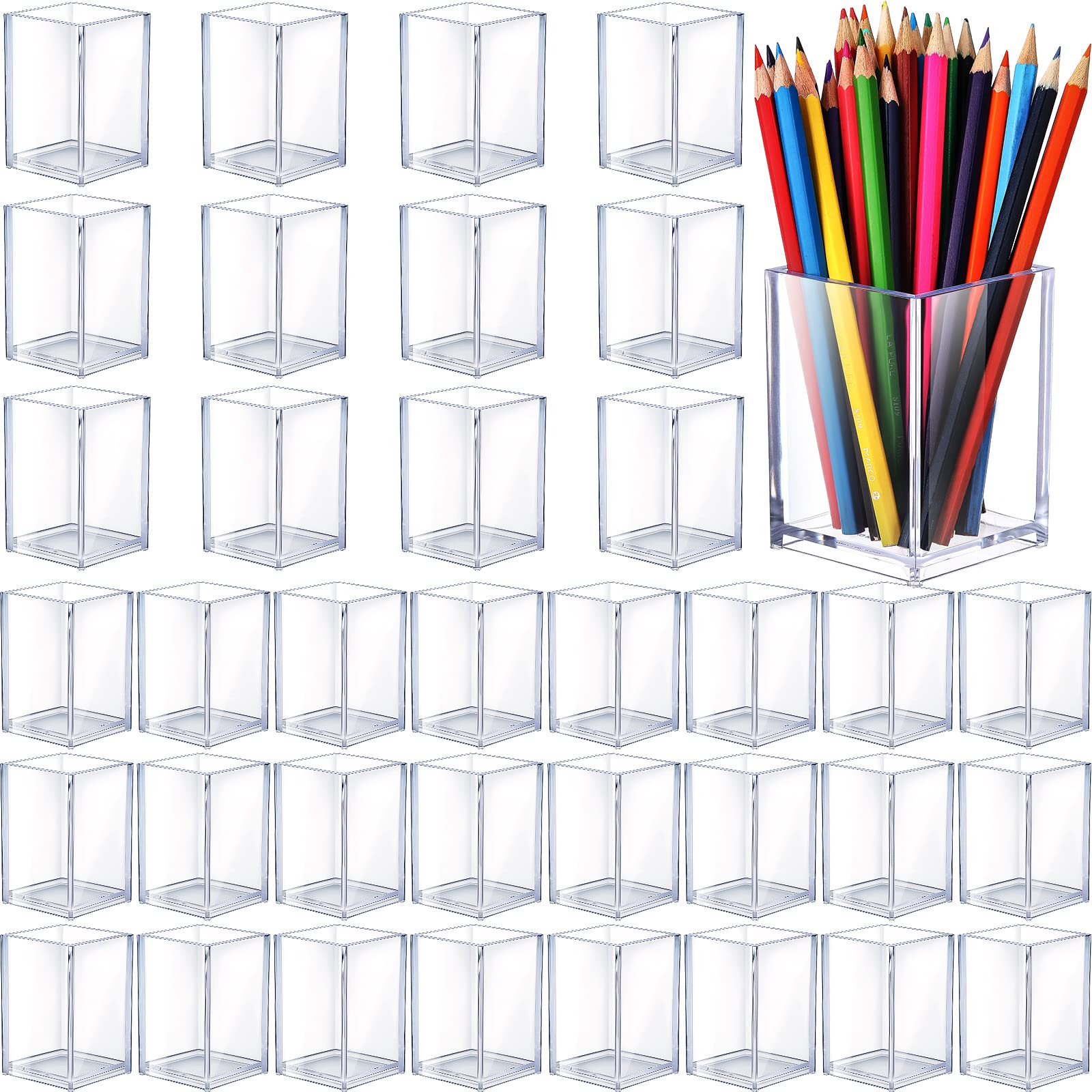 Sabary 36 Pack Acrylic Pen Holder - Clear Makeup Brush & Pencil Organizer for Desk, School, Office