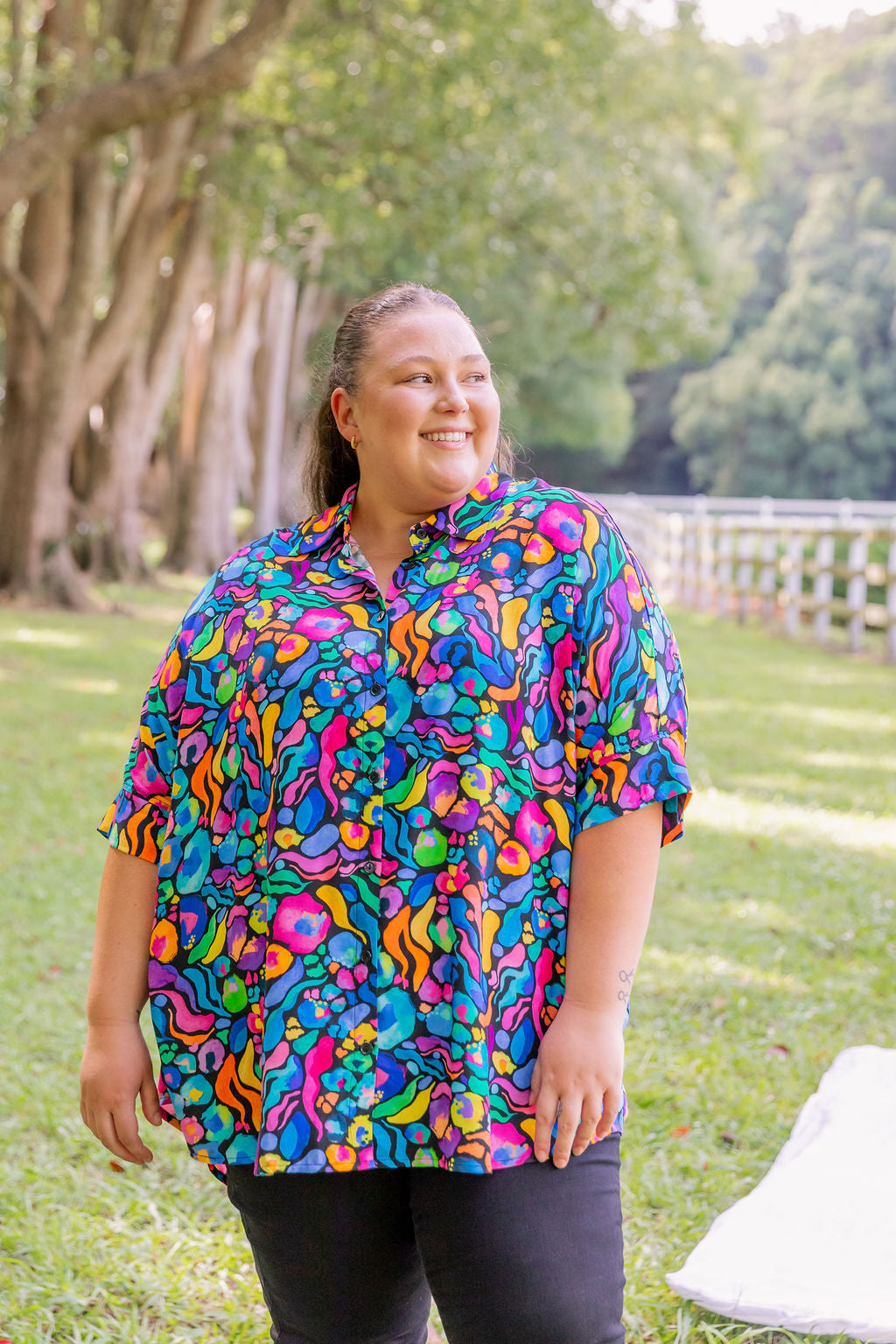 Kasey Rainbow Tammin Shirt - Stylish African Print Women's Top for Casual Wear & Summer Outfits