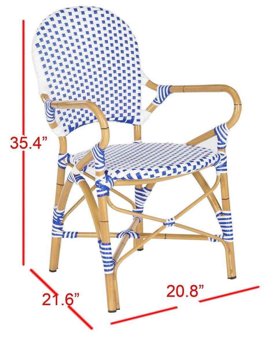 Blue and White Stacking Bistro Armchair - Outdoor Patio Dining Chairs for Cafe, Restaurant, and Garden Decor - Weather-Resistant Stackable Chairs for Commercial or Home Use