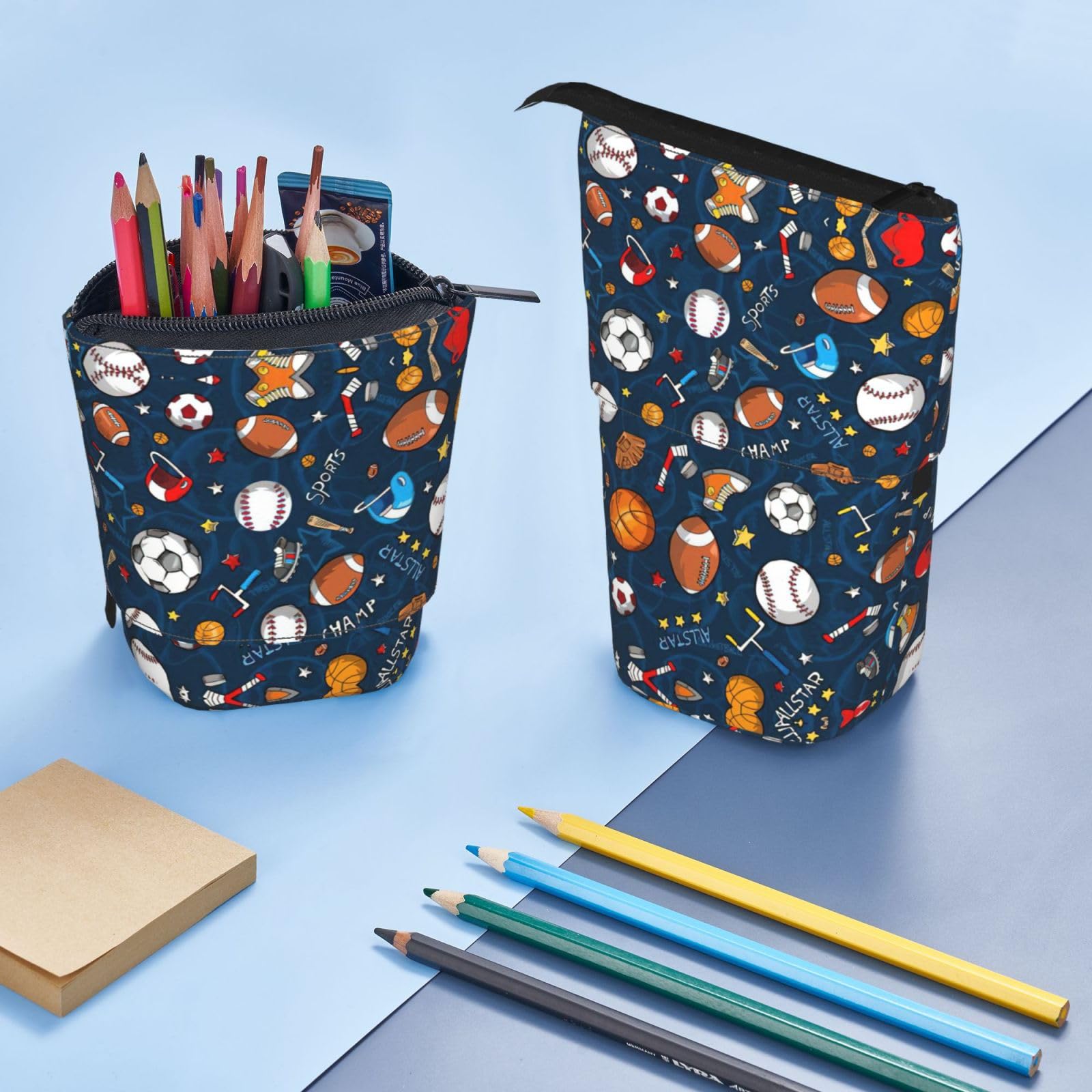 DRTGEDS Expandable Pen Pouch Holder - Multi-Sport Stationery Organizer for Baseball, Basketball, Football & Hockey Fans - Perfect Pencil Case, Makeup Bag & School Supply Organizer for Students, Office & Travel Use