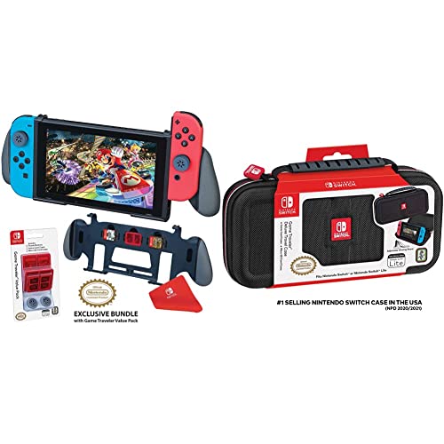 Premium Nintendo Switch Grip Stand & Hard Travel Case - Protective Carrying Case for Switch OLED/Switch/Switch Lite | Portable Gaming Accessories for Travel, Commuting & Home Storage