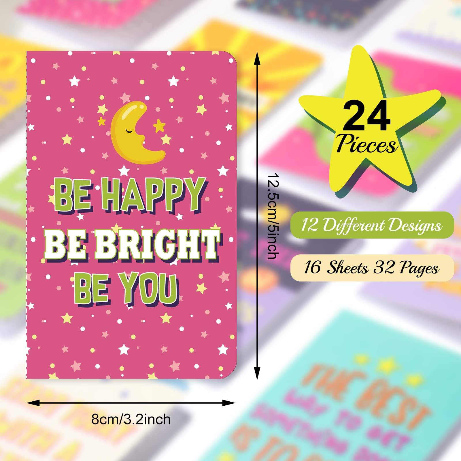 Zonon 24-Pack Mini Colorful Notebooks Bulk - Motivational Journals & Inspirational Notepads for Teachers, Office, Travel - Small Pocket Notebooks with Funny Quotes (Cute Style) - Perfect for Gifts, School Prizes & Daily Journaling