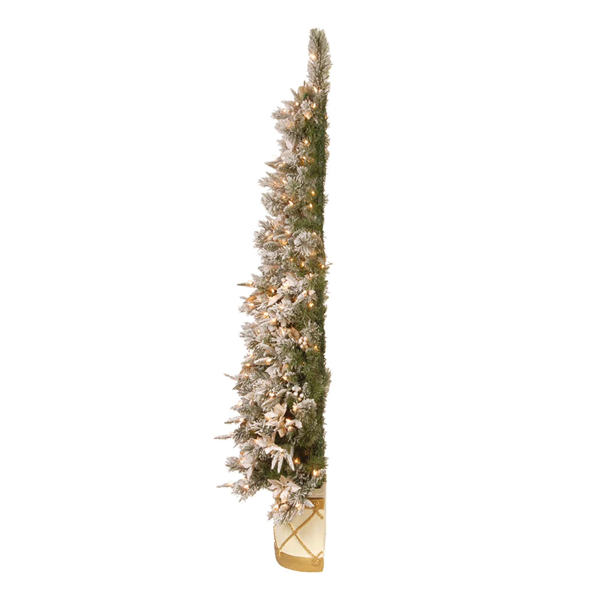 6 ft. Pre-Lit Frosted Colonial Slim Half Christmas Tree with Clear LED Lights - Perfect for Small Spaces, Apartments, and Holiday Decor