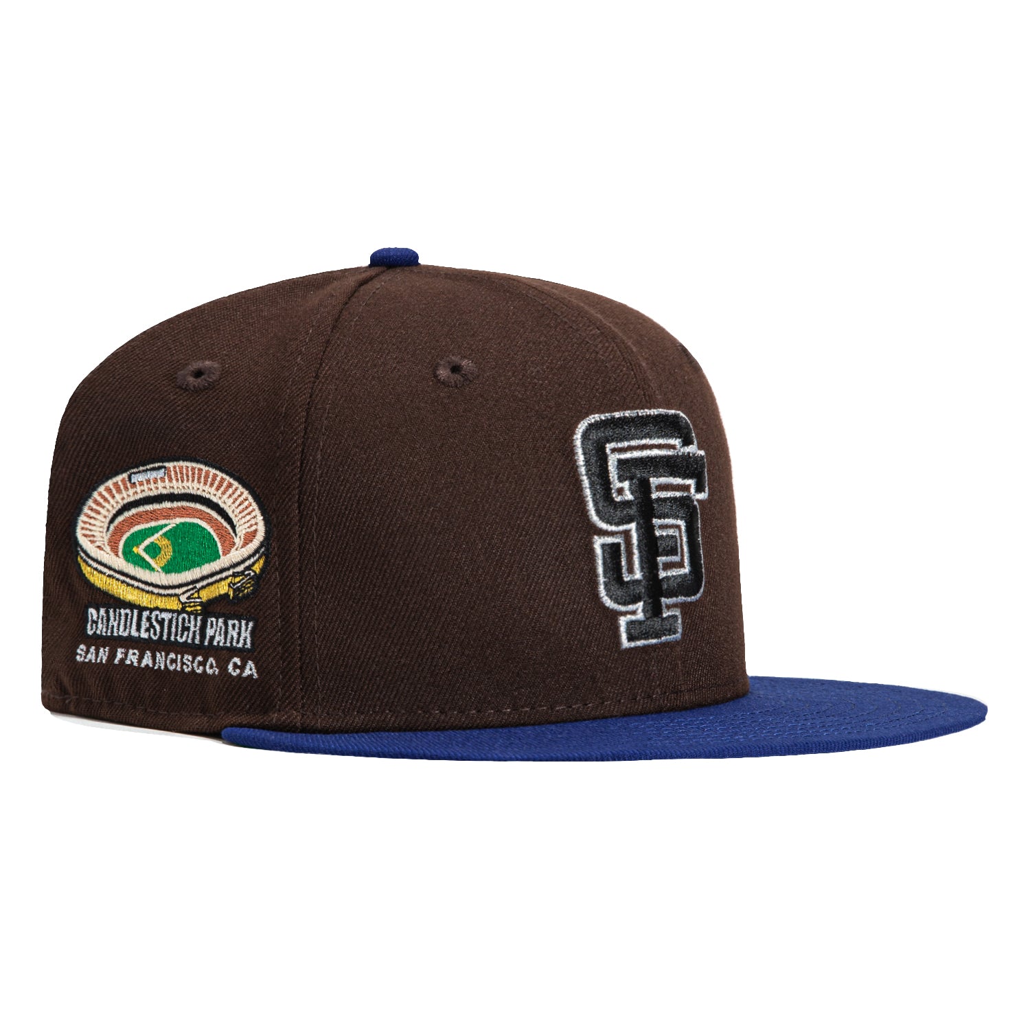 New Era 59Fifty San Francisco Giants Candlestick Park Patch Hat - Brown, Royal, Metallic Silver - Official MLB Baseball Cap for Giants Fans, Streetwear & Sports Events