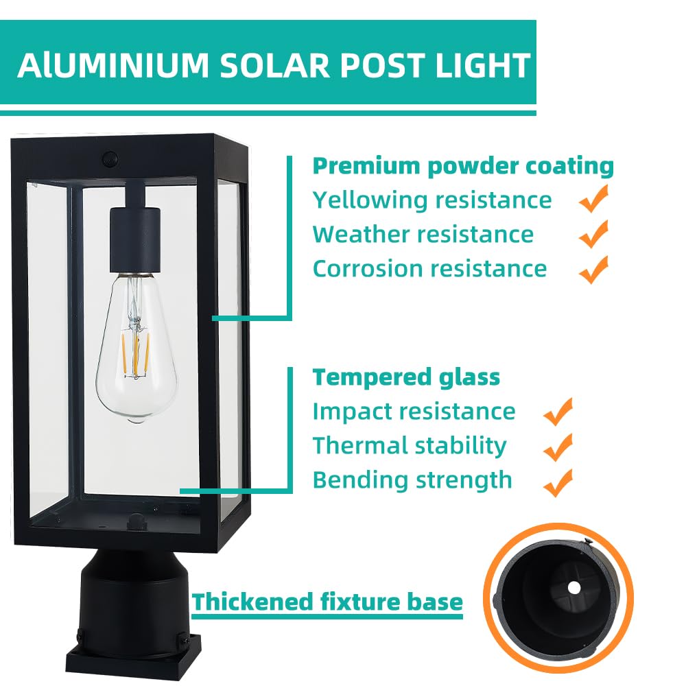 Solar Powered Outdoor Post Light - Waterproof Matte Black with 3.5