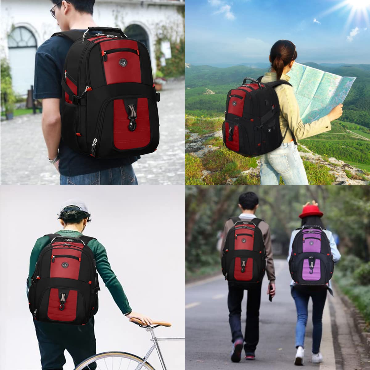 SHRRADOO 50L Extra Large Travel Laptop Backpack with USB Charging Port - Airline Approved Business Backpack for Men & Women - Fits 17 Inch Laptops - Perfect for College, High School, Work & Commuting - Red