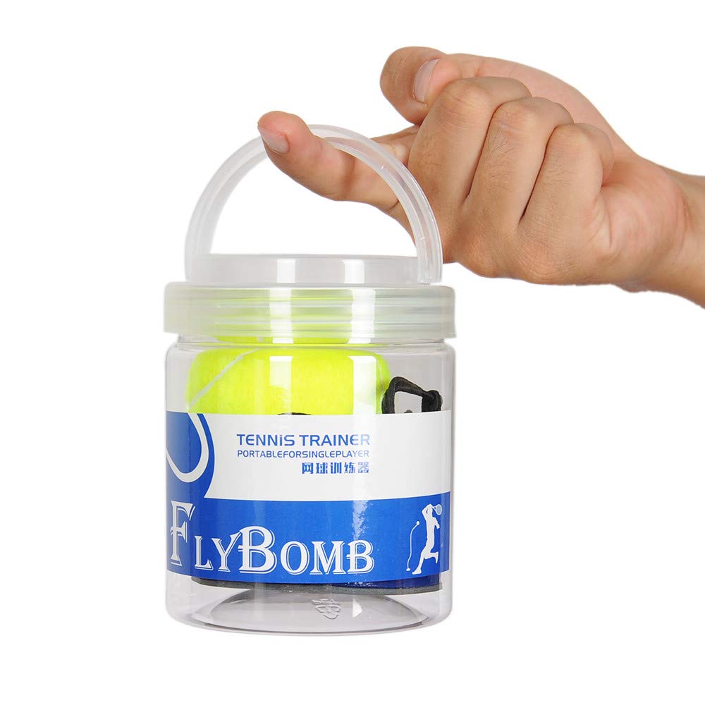 Flybomb Portable Tennis Trainer – 2.05LB Weighted Iron Base for Tennis Practice, Self-Training & Exercise | Includes 3 Rebound Balls, Wristband, Overgrip, Dampener & Ring | Perfect for Backyard Drills, Solo Practice & Fitness Training