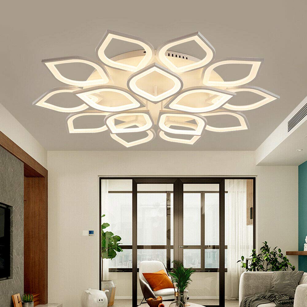 Modern Acrylic LED Ceiling Light - Floral Design Chandelier Lamp with Flush Mount for Indoor Lighting | Perfect for Living Room, Bedroom, Dining Room & Study Decor | Energy-Efficient Home Lighting Solution