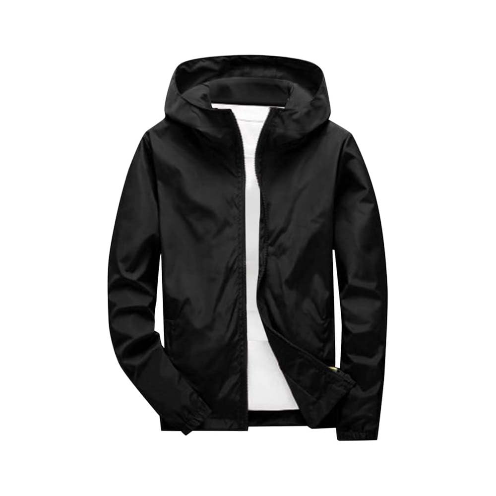 Men's Lightweight Windbreaker Jacket - Hooded Zippered for Hiking & Cycling