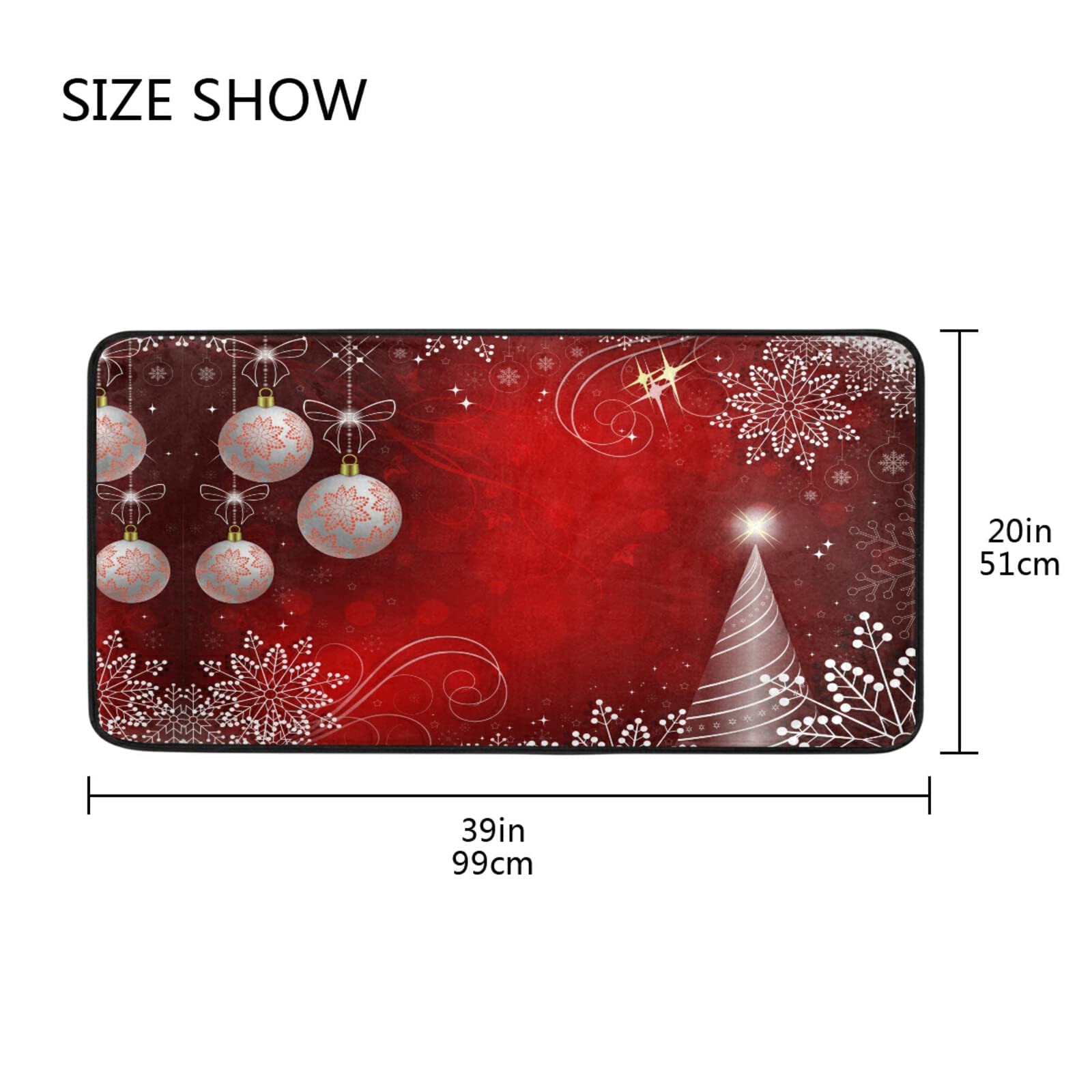 Christmas Red Kitchen Rug - Non-Slip Washable Holiday Floor Mat with Snowflake & Tree Design (39