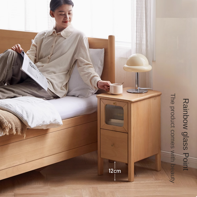 Solid Beech Wood Ultra Narrow Nightstand - Compact Bedside Table for Small Spaces, Perfect for Apartments, Dorms & Cozy Bedrooms