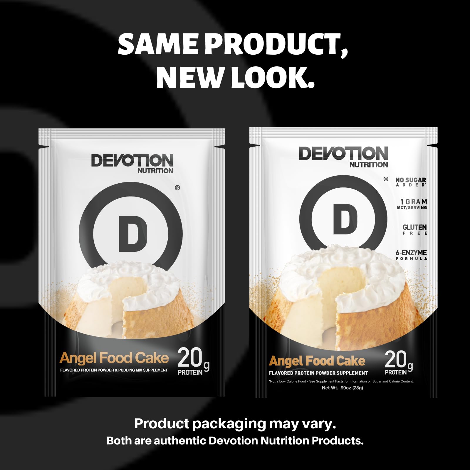 Devotion Nutrition Protein Powder Blend - Gluten Free, Keto Friendly, No Added Sugars | 20g Whey & Micellar Protein with 1g MCT | 12 Single Serve Packets in Angel Food Cake Flavor | Perfect for Post-Workout Recovery & Healthy Snacking