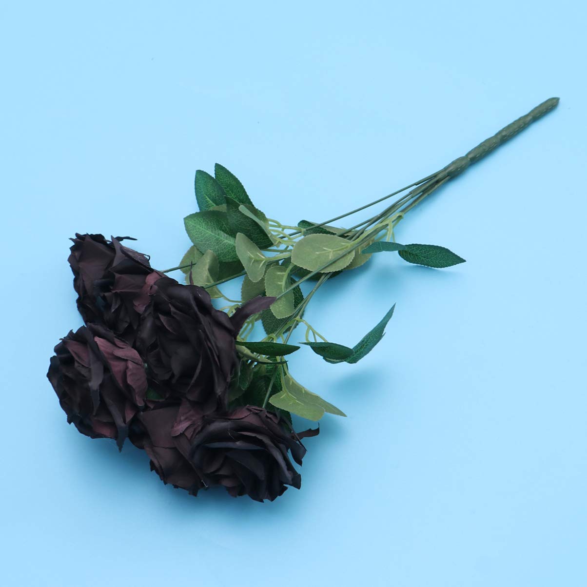 ARTIBETTER 7-Head Black Artificial Silk Rose Bouquet with Leaves - Fake Flower Arrangement for Wedding Centerpieces, Home Decor, Vase Fillers (Perfect for DIY Wedding Decorations, Table Centerpieces, and Home Styling)