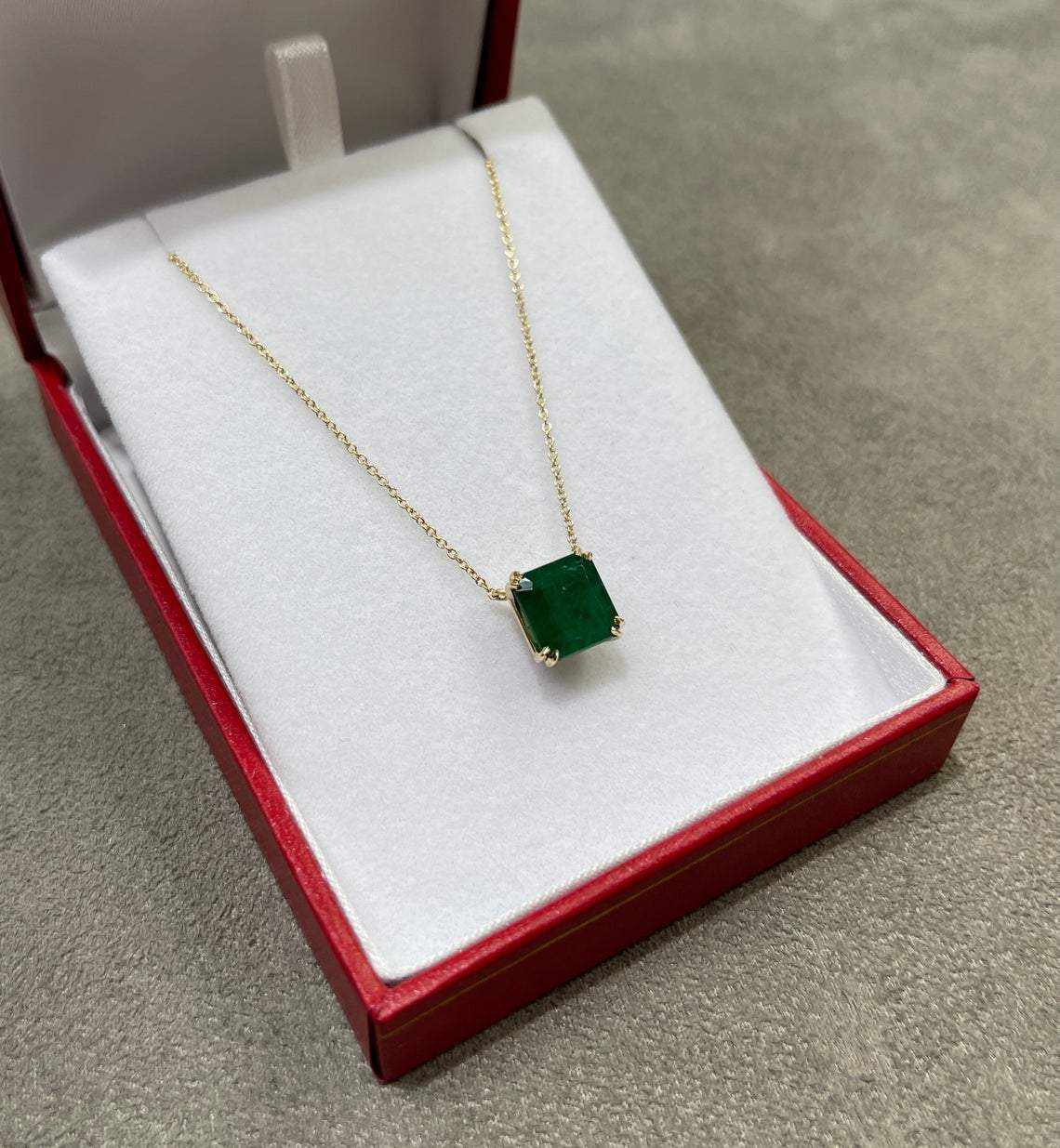 3.10 Carat Natural Dark Green Asscher Cut Solitaire Necklace in 14K Gold | Elegant Jewelry Gift for Women, Perfect for Weddings & Special Occasions