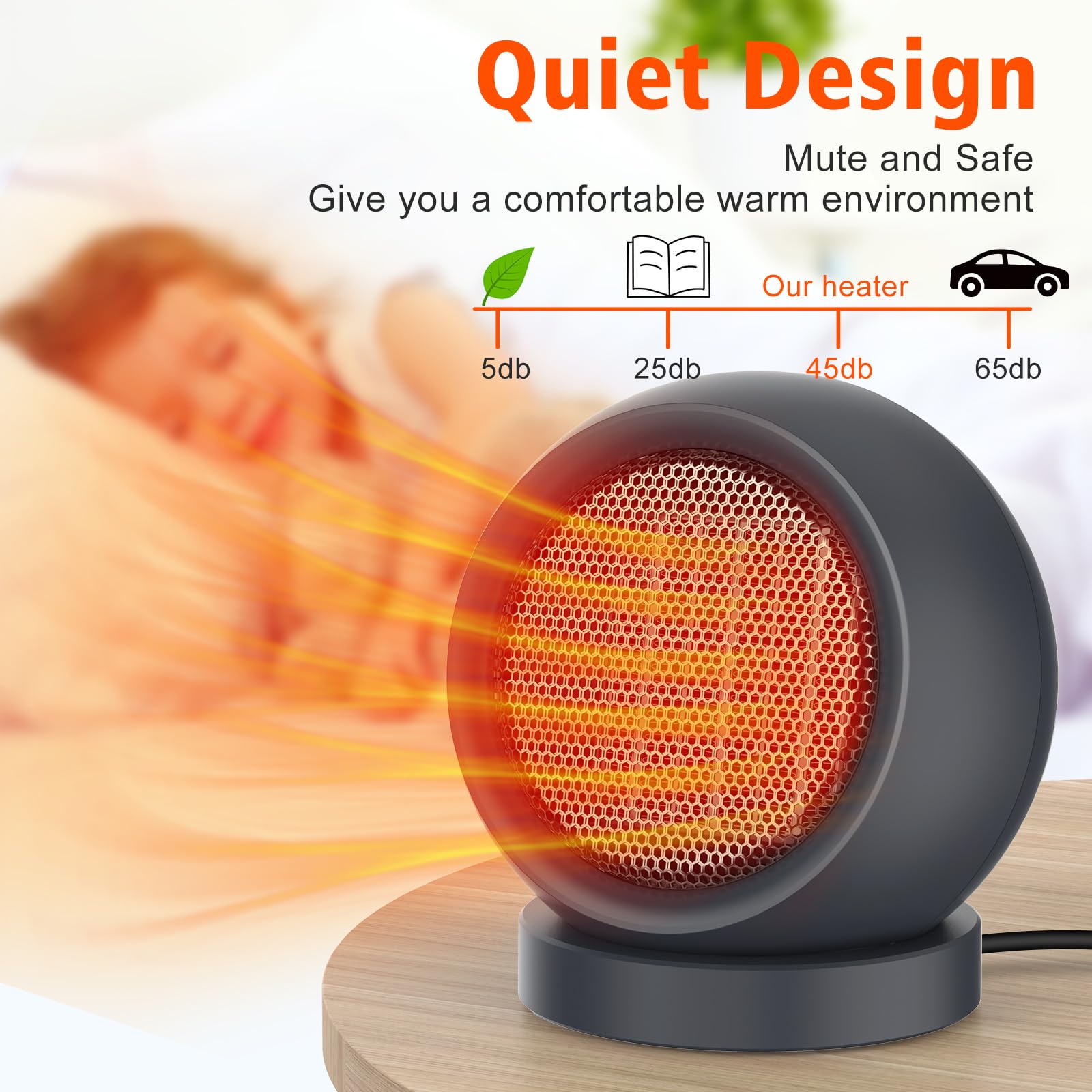 PTC Ceramic Space Heater - 1500W High Output Electric Heater Fan with Adjustable Thermostat for Home, Bedroom, Office - Quiet & Energy Efficient Indoor Heating Solution (Dark Grey) | Perfect for Winter Warmth & Small Room Heating