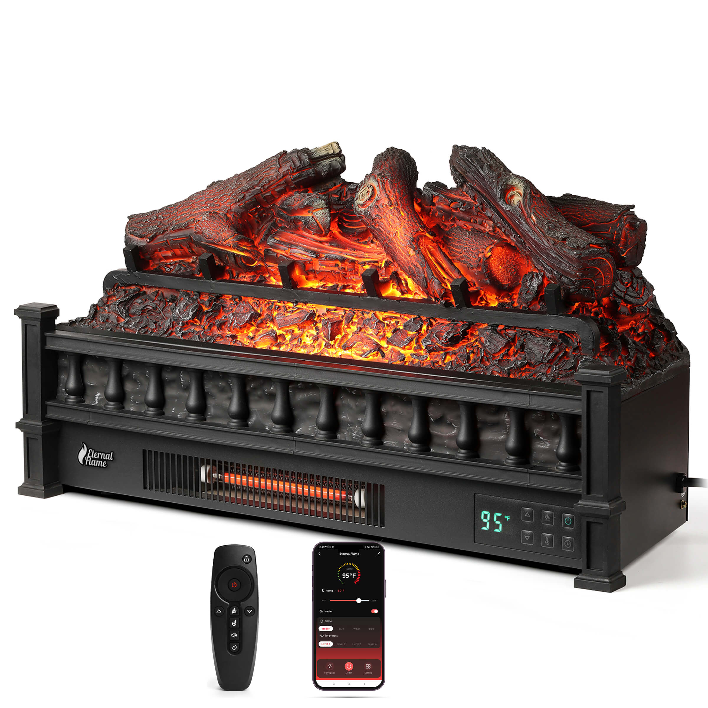 Eternal Flame EF26 LG Smart Electric Fireplace Logs with WiFi Control - Realistic Fire Effect for Living Room, Bedroom & Office Heating