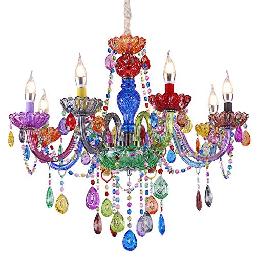 LITFAD Modern 8-Light Crystal LED Chandelier - Adjustable Chain Hanging Pendant Light for Kindergarten, Kids Room & Living Room | Energy-Efficient Decorative Ceiling Lighting for Home & Classroom Decor