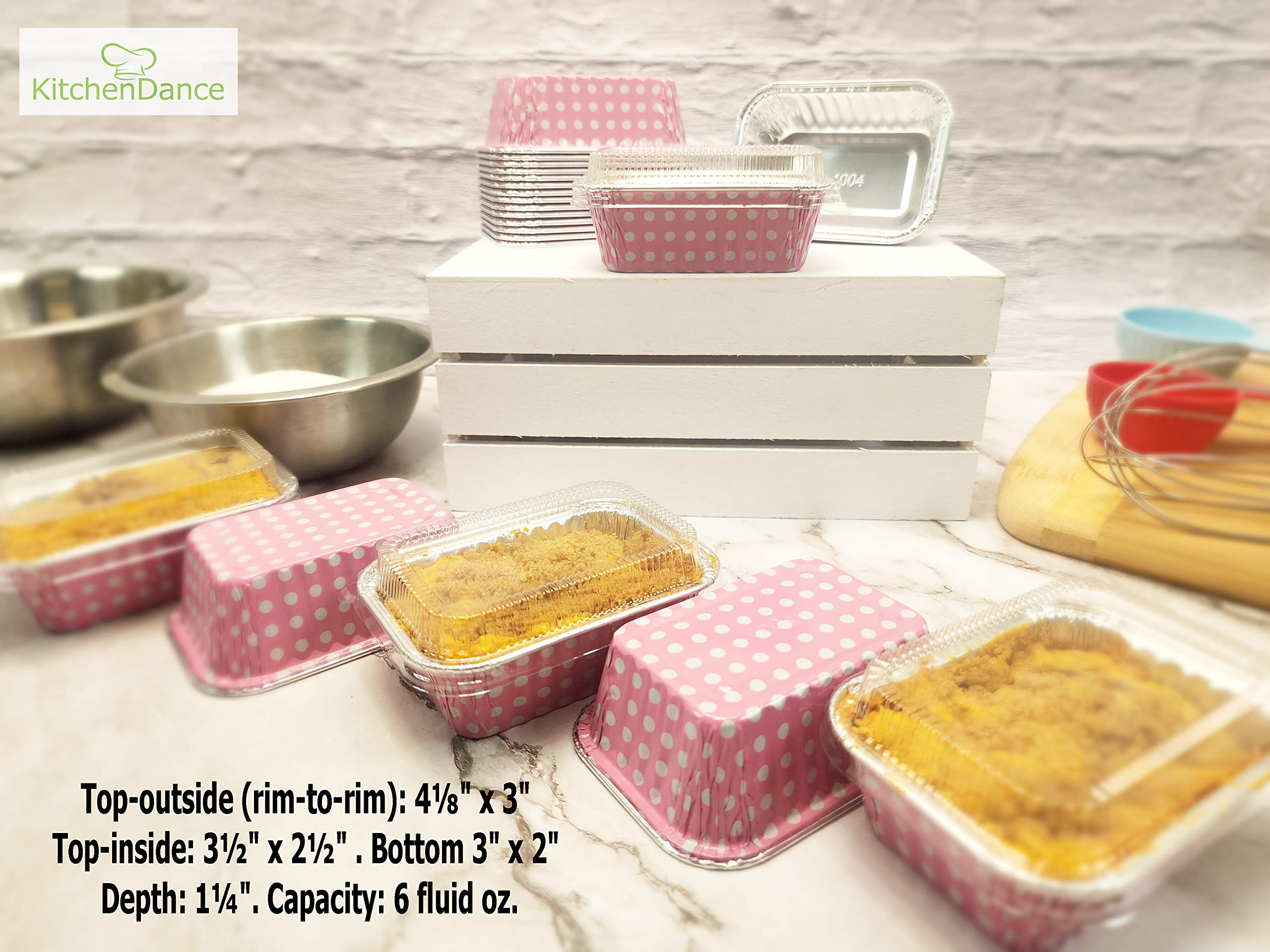 KitchenDance 6 oz Disposable Aluminum Mini Loaf Pans - 12 Pack with Lids | Perfect for Baking Bread, Cupcakes & Individual Desserts | Non-Stick & Easy Clean