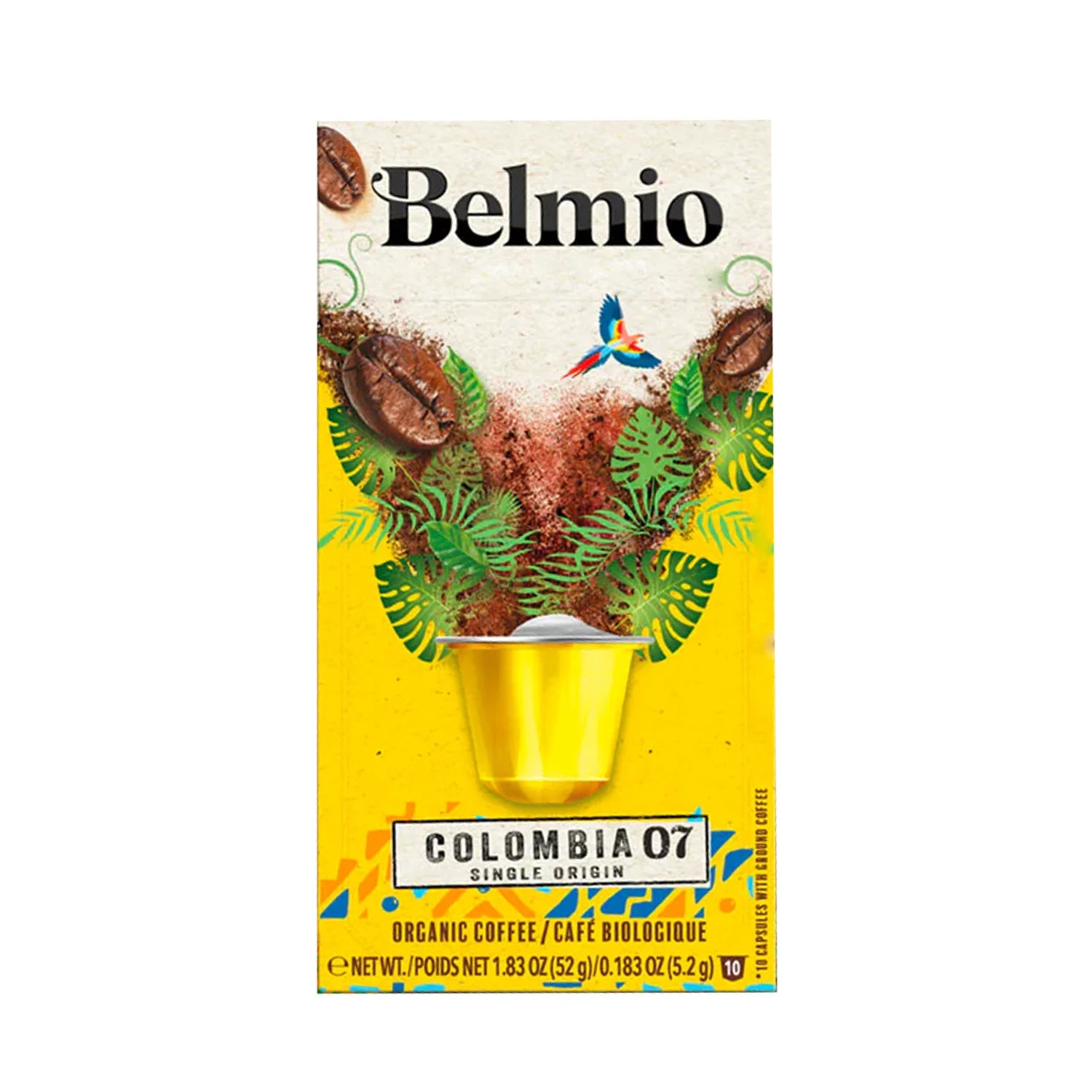 Belmio Organic Colombia 07 Nespresso® Compatible Coffee Capsules - 10 Pack of Aluminum Pods for Espresso & Lungo - Perfect for Home & Office Coffee Machines