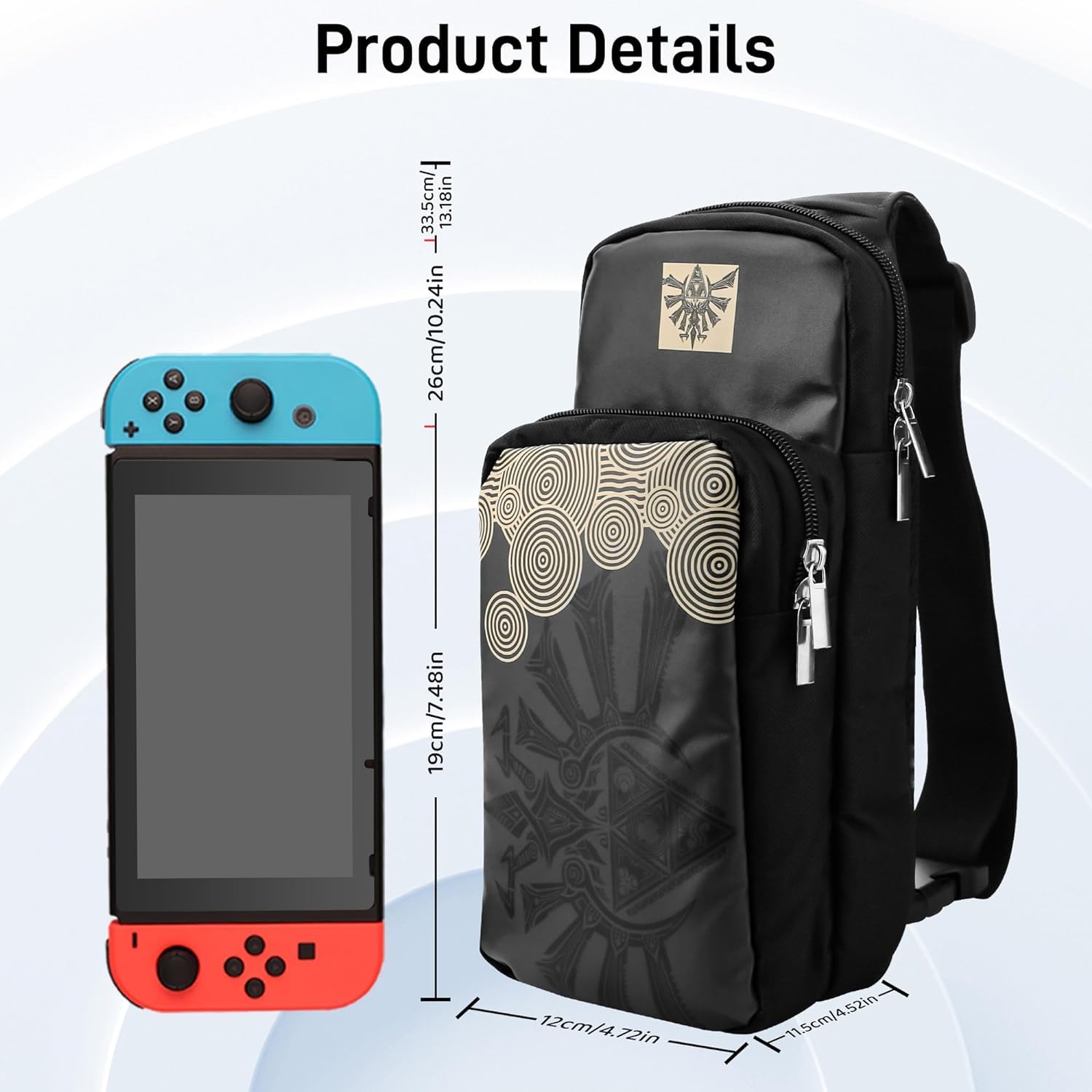 RHOTALL Black Travel Backpack for Nintendo Switch/Lite/OLED - Large Capacity Portable Carrying Case with 12 Game Slots & Thumb Grip Caps - Compatible with Chest/Shoulder Straps & Accessories Storage - Perfect for Gaming on the Go, Travel, and Commuting