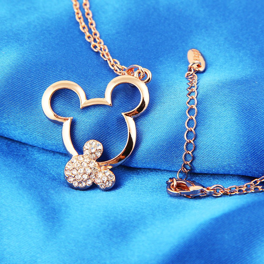 Disney Mickey Mouse Pendant Necklace for Women - Rose Gold Plated Charm Jewelry, Perfect Gift for Birthday, Anniversary & Wedding (Great for Disney Fans & Fashion Accessories)