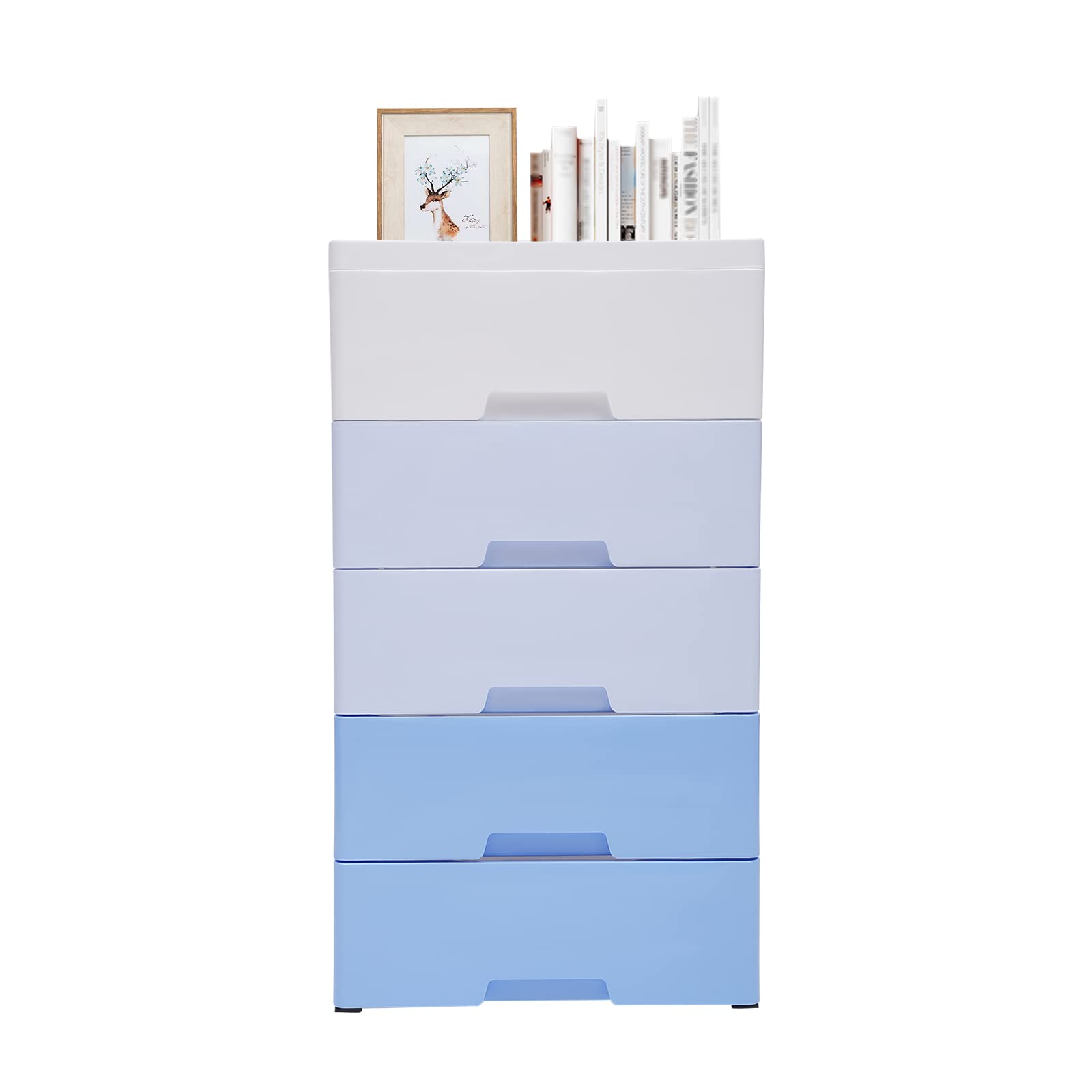 LOYALHEARTDY 5-Drawer Plastic Storage Dresser with Wheels - Organizer Cabinet for Toys, Snacks, Clothes - Bedroom, Living Room, Playroom Storage Solution (Gradient Blue) - Perfect for Kids' Rooms, Dorm Organization & Home Office Storage