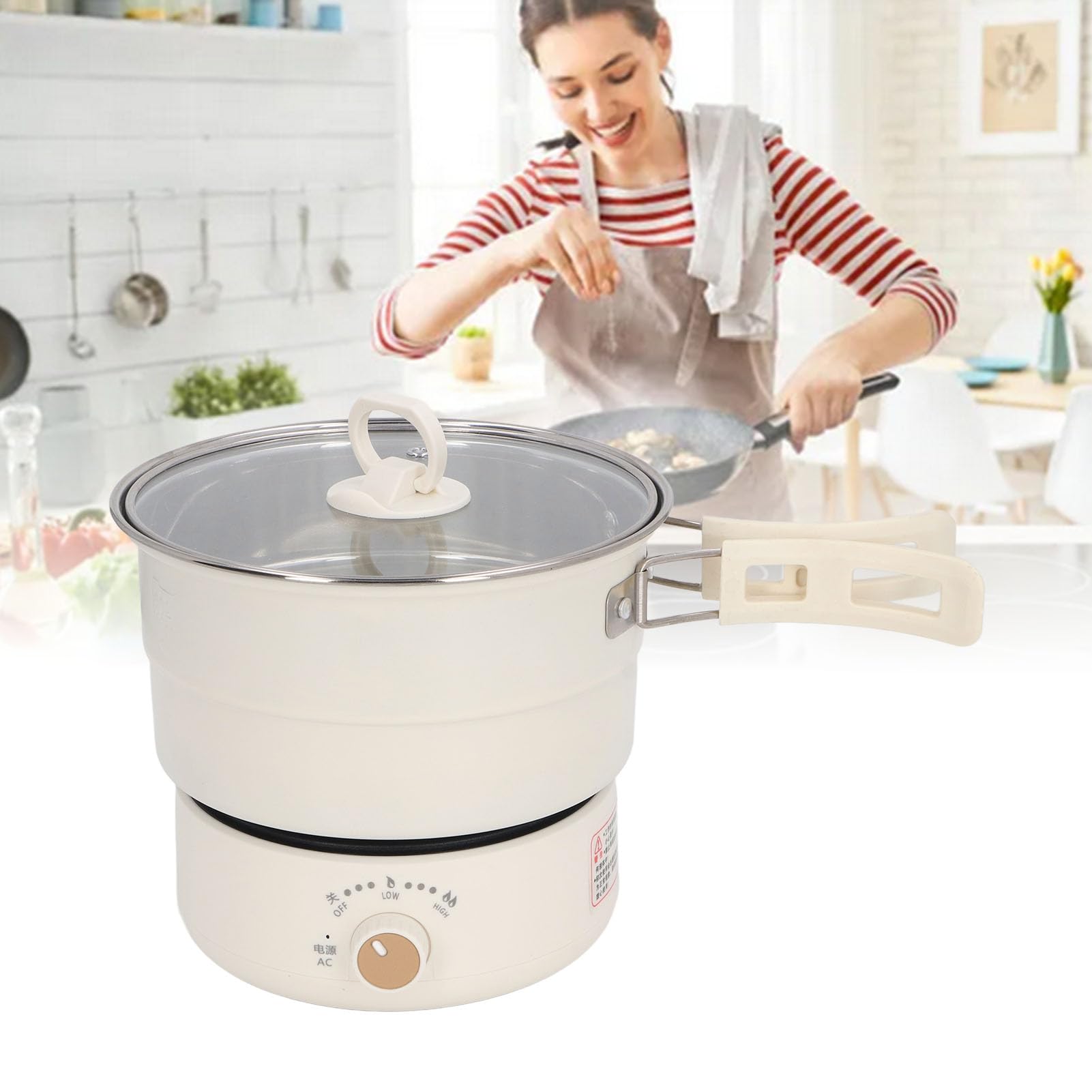 500W 1.6L Multifunctional Electric Cooker - Mini Portable Ramen Noodle Cooker with Foldable Handle, Electric Cooking Pot for Steak, Eggs & Stir-Fry | Perfect for Dorm, Office, Camping & Small Kitchen Use