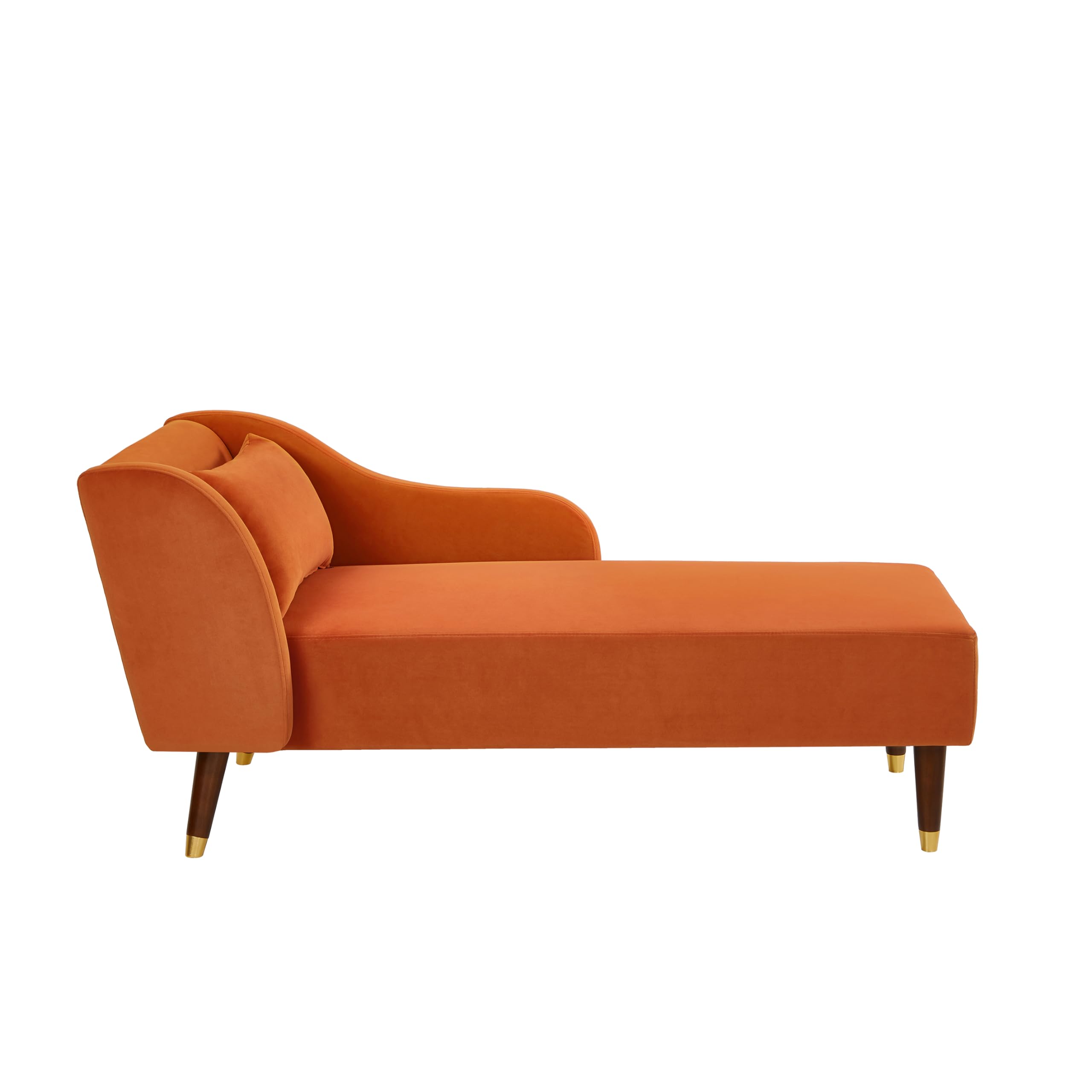 Velvet Upholstered Chaise Lounge Chair with Pillow - Solid Wood Legs Modern Indoor Lounge Chair for Living Room, Bedroom & Office - Comfortable Orange Accent Furniture for Relaxing, Reading & Napping