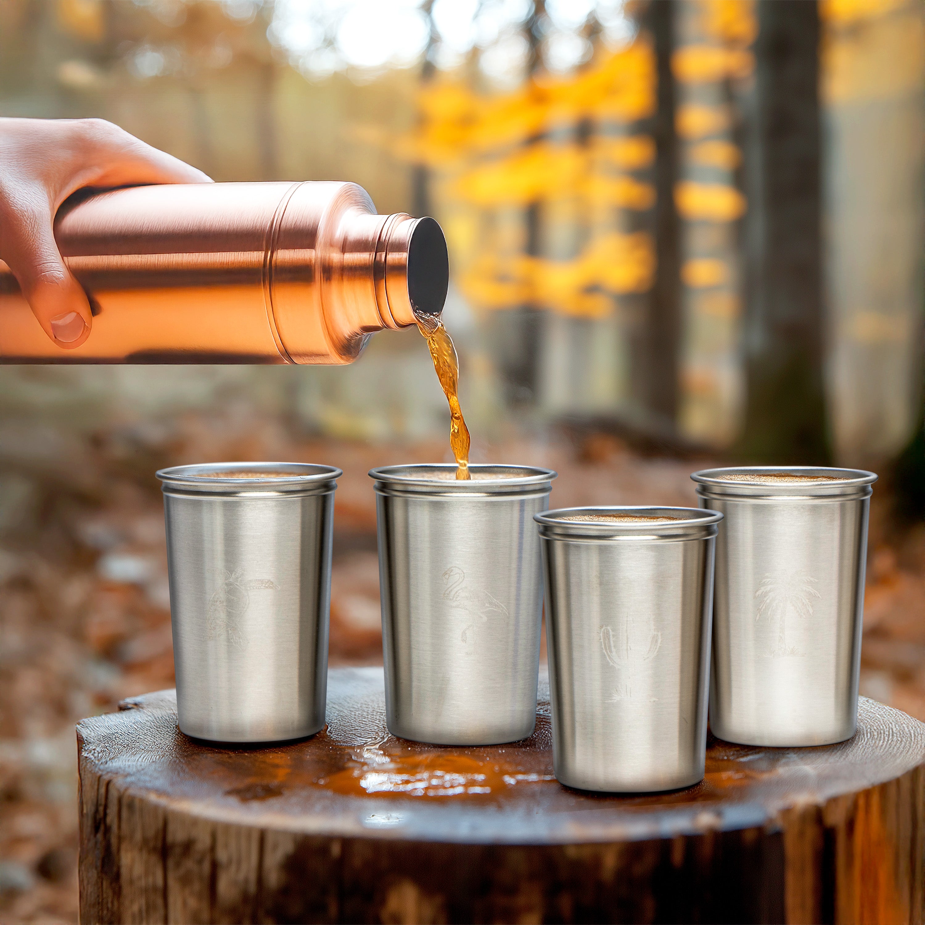 Premium Stainless Steel Camping Cup Set with Hooks - 3-Piece Nesting Design, Durable & Lightweight for Outdoor Adventures (Orange) | Perfect for Hiking, Backpacking, and Travel Accessories