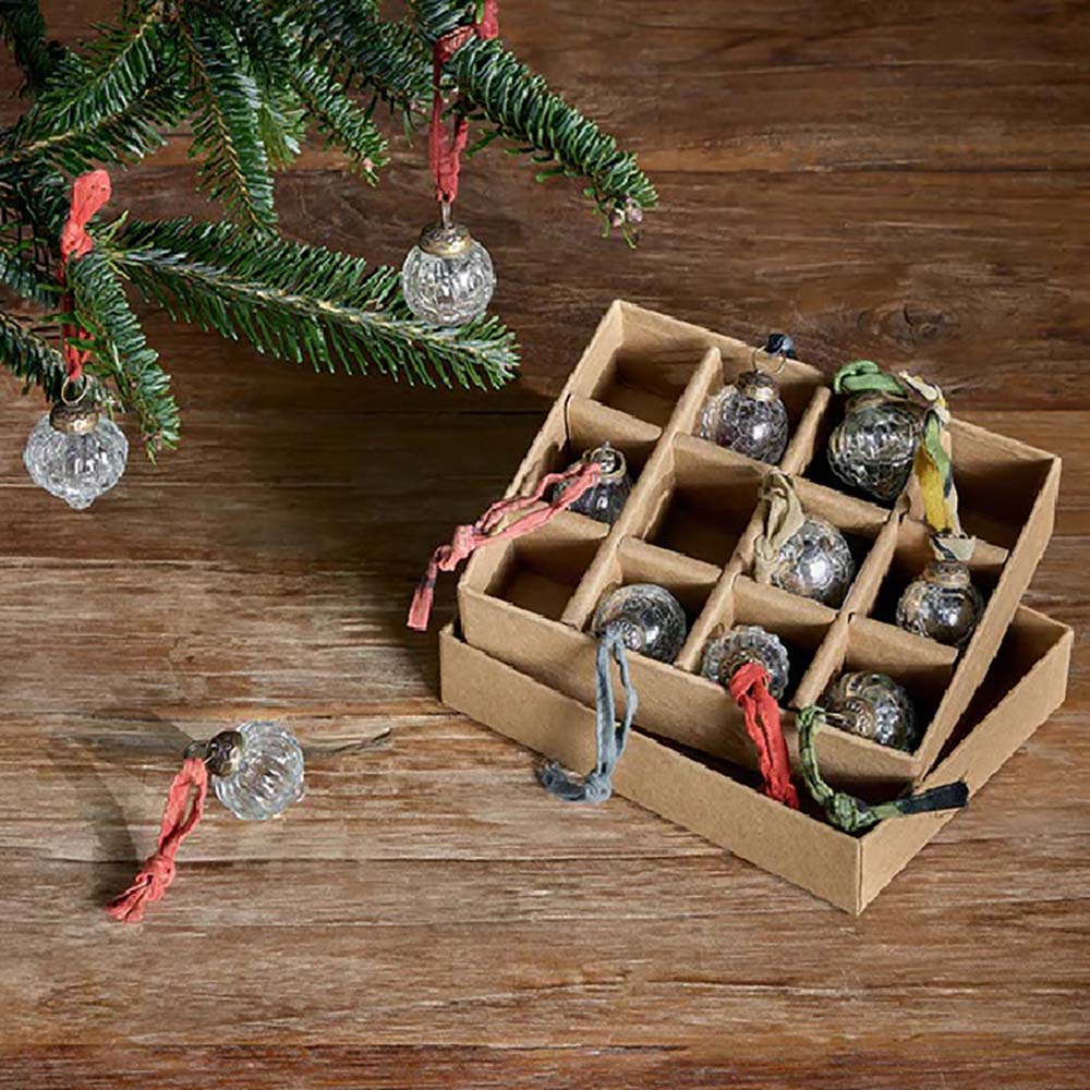12-Piece Silver & Clear Dew Drop Glass Ornaments - Elegant Christmas Tree Decorations for Holiday Home Decor