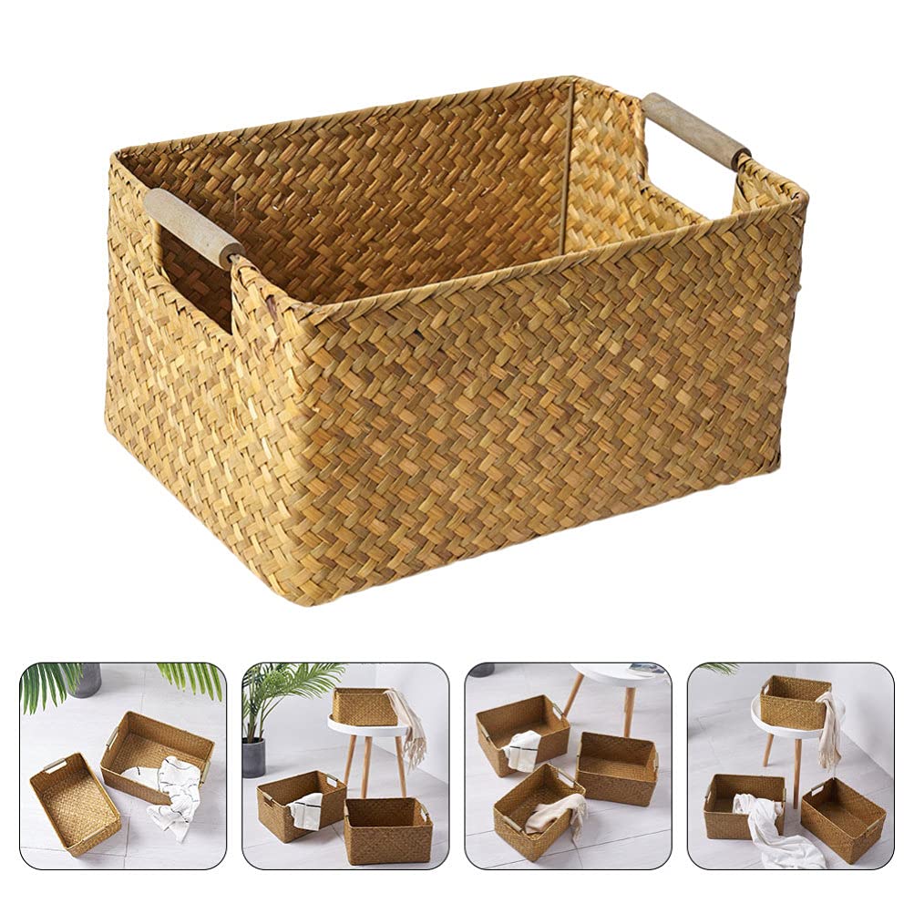 Stylish Woven Rattan Storage Basket with Lid - Nordic Home Decor for Wardrobe, Grocery & Organizing - Hyacinth Seaweed Design