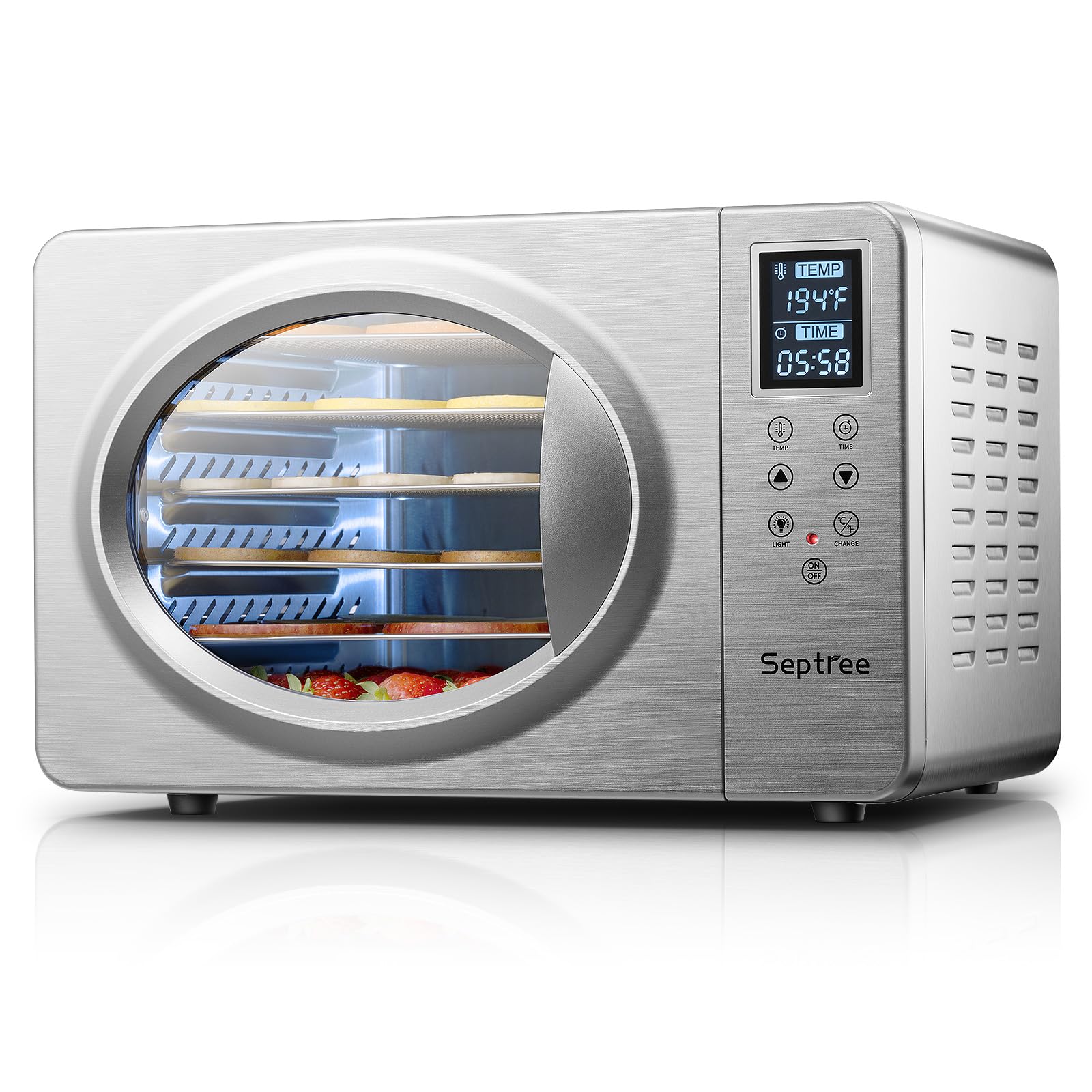 Premium Silver Retro Food Dehydrator - 6 Stainless Steel Trays, 500W Powerful Drying Machine with Digital Thermostat (190°F Max) & Built-in Light | Perfect for Beef Jerky, Fruits, Mushrooms, Yogurt | Ideal for Home Kitchen, Camping & Healthy Snack Preparation