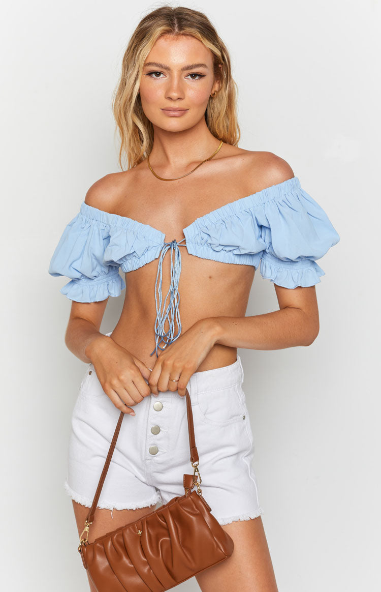 Alannah Crop Top in Pastel Blue - Trendy Women's Fashion for Summer Outfits & Casual Wear