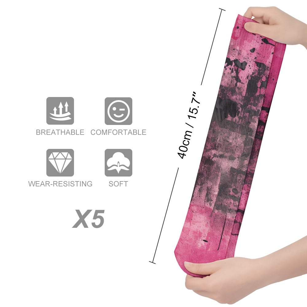 Breathable Pink and Black Stockings (5 Pack) - Comfortable & Stylish for Everyday Wear, Work, and Special Occasions