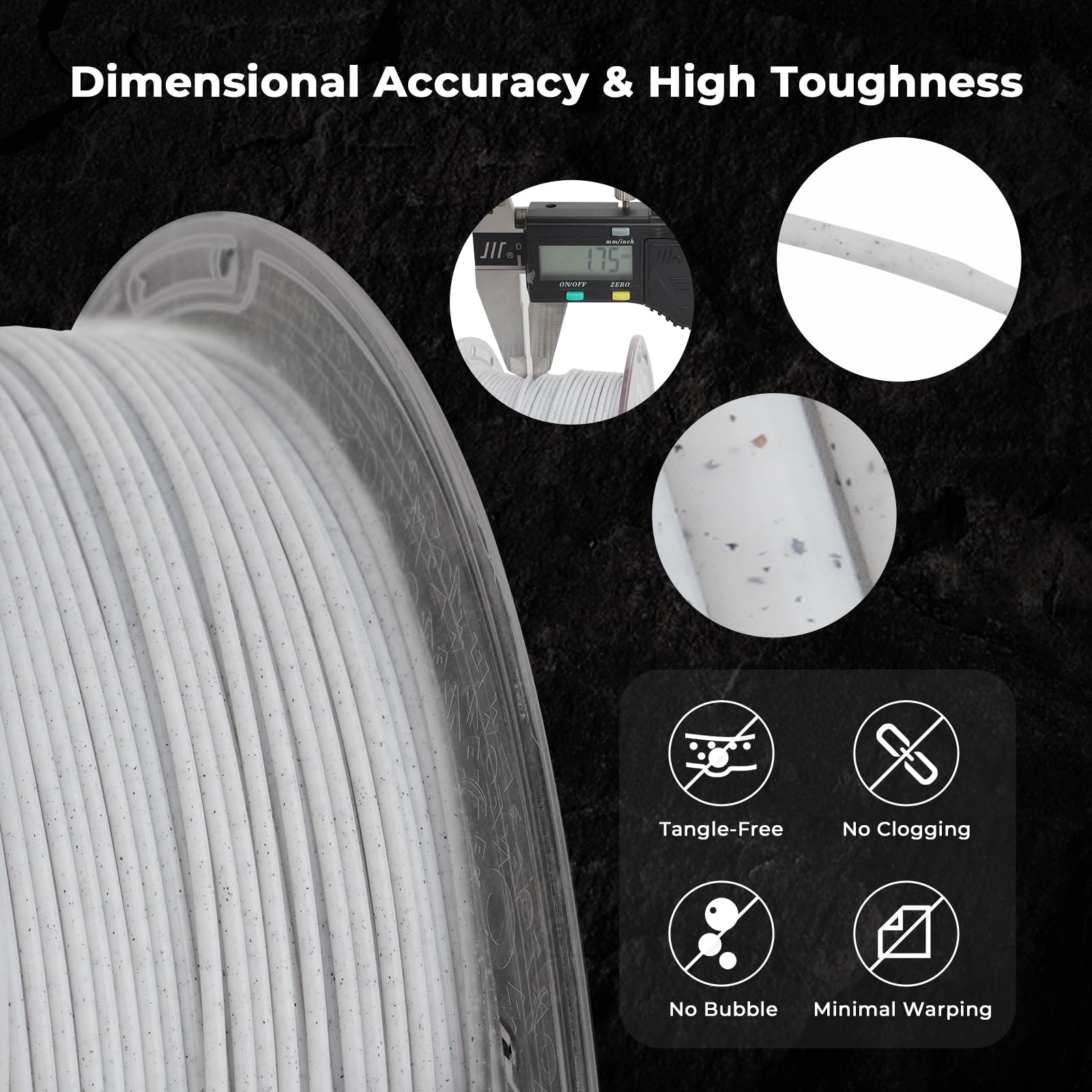 AMOLEN PLA 3D Printer Filament - 1.75mm Marble White Stone PLA Filament (1KG/2.2lb) for Home Decor, DIY Projects & 3D Printing - Perfect for Vases, Figurines & Decorative Items