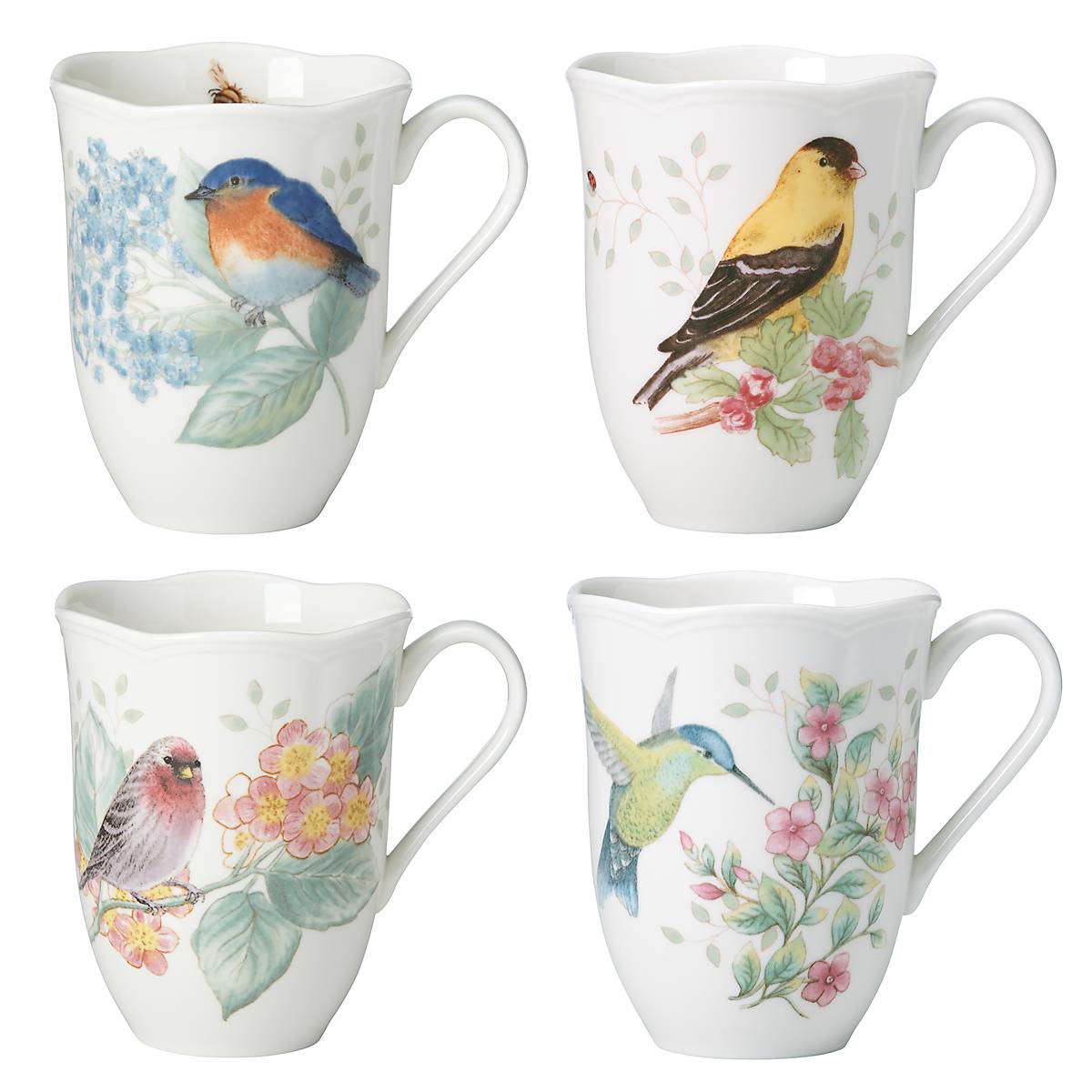 Butterfly Meadow Flutter Coffee Mugs Set of 4 - Colorful Ceramic Tea Cups for Home, Office & Outdoor Picnics
