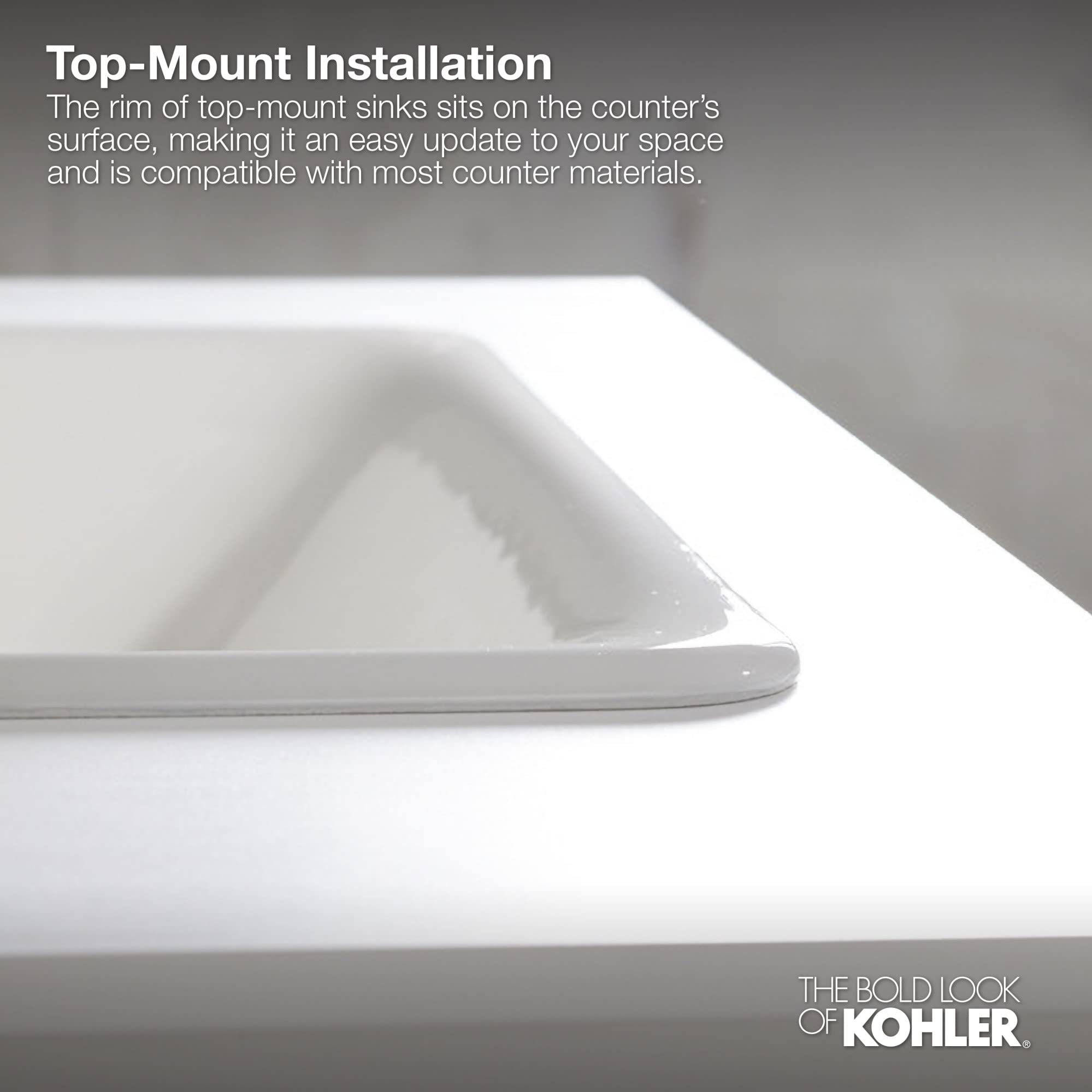 KOHLER Tresham® Rectangular Drop-In Bathroom Sink with Single Faucet Hole - Modern Vanity Sink for Bathroom Remodeling & Home Upgrade