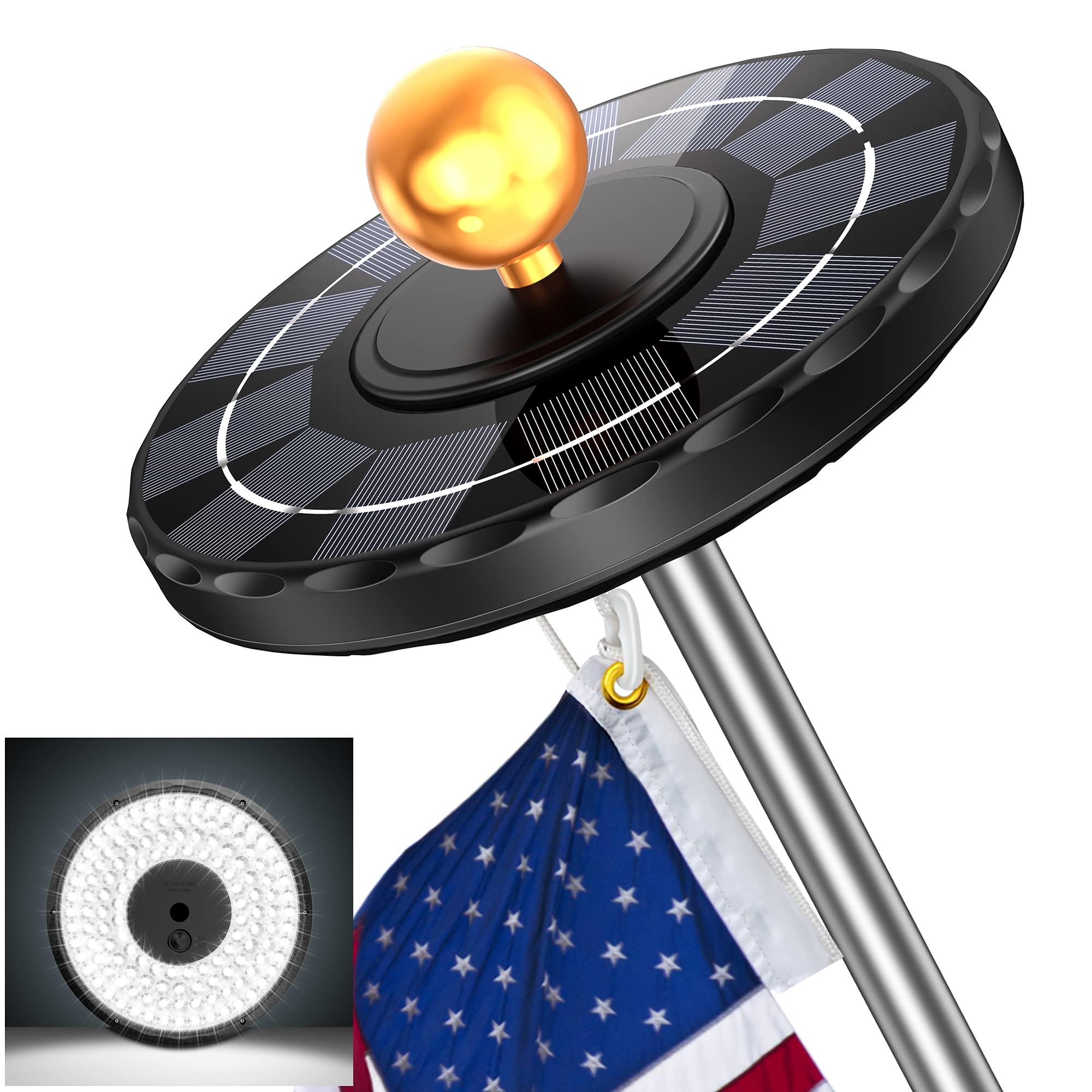132 LED Solar Flagpole Light - 3X Brighter Waterproof Outdoor Flag Light for 15-25ft Poles | 10-12 Hour Auto On/Off with 3 Lighting Modes | Perfect for Patriotic Display, Garden Decor & Nighttime Flag Visibility