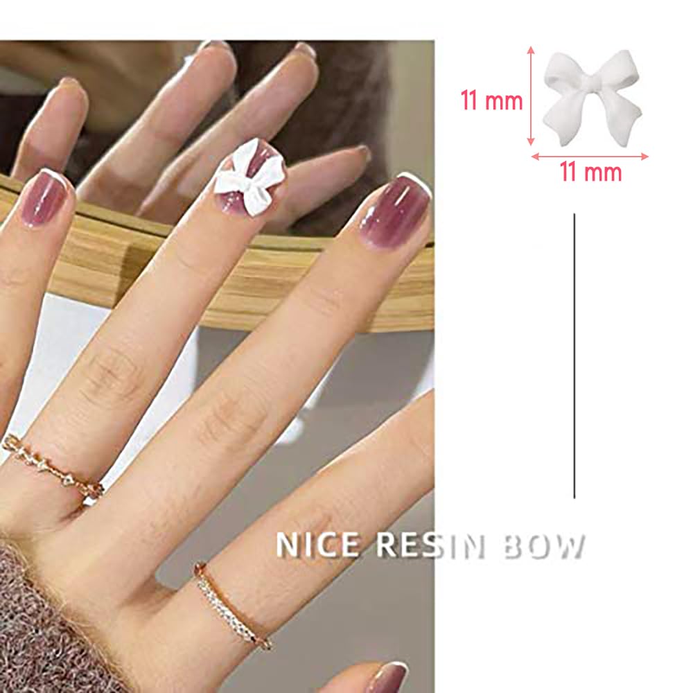 100 Pcs White 3D Bow Nail Charms for Women - Resin Rhinestone Bowknot Nail Art Decorations | DIY Manicure Accessories for Wedding, Party & Special Occasions